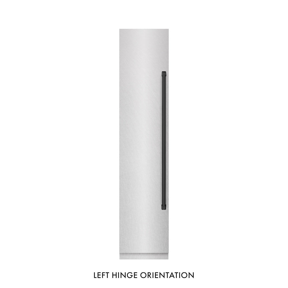 ZLINE Autograph Edition 18 in. 8.6 cu. ft. Left Hinge Column Freezer in Satin Stainless Steel with Graphite Gray Interior and Matte Black Accents (RCFVLZ-SN-18-MB)