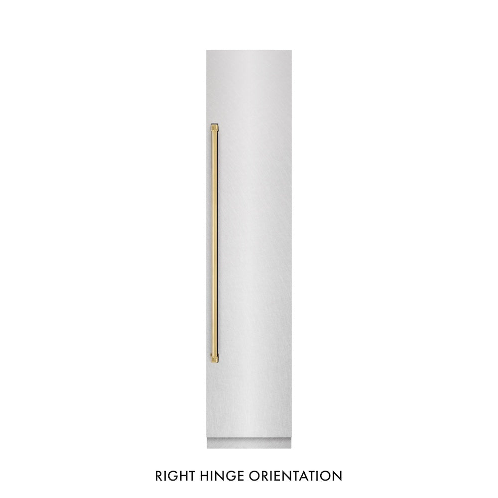 ZLINE Autograph Edition 18 in. 8.6 cu. ft. Right Hinge Column Freezer in Satin Stainless Steel with Graphite Gray Interior and Polished Gold Accents (RCFVRZ-SN-18-G)