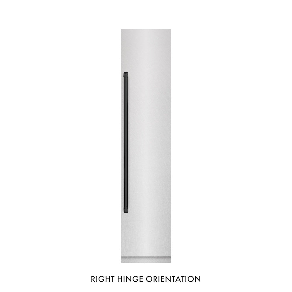 ZLINE Autograph Edition 18 in. 8.6 cu. ft. Right Hinge Column Freezer in Satin Stainless Steel with Graphite Gray Interior and Matte Black Accents (RCFVRZ-SN-18-MB)