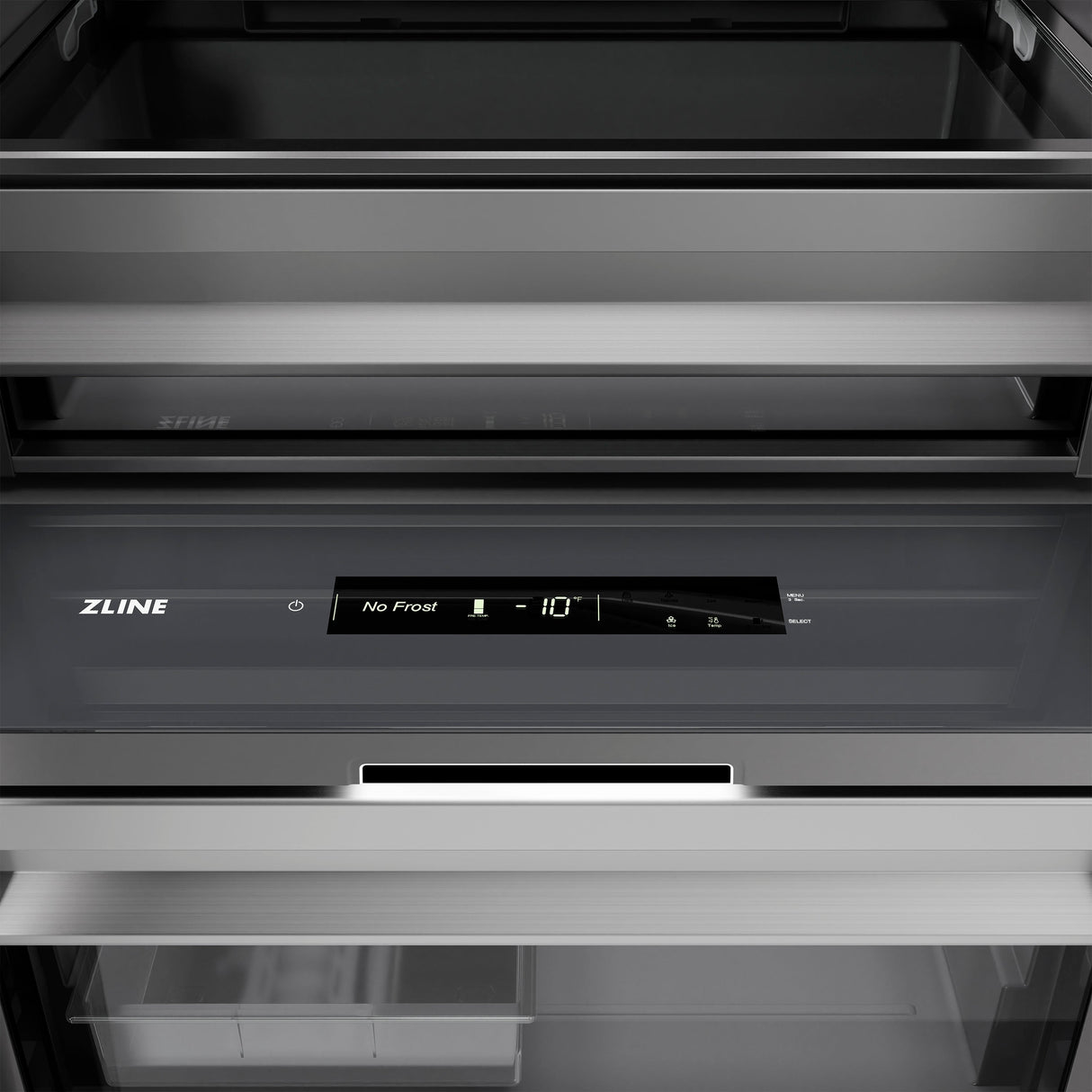 ZLINE Autograph Edition 24 in. 12.4 cu. ft. Column Freezer in Satin Stainless Steel with Graphite Gray Interior and Polished Gold Accents (RCFVZ-SN-24-G)