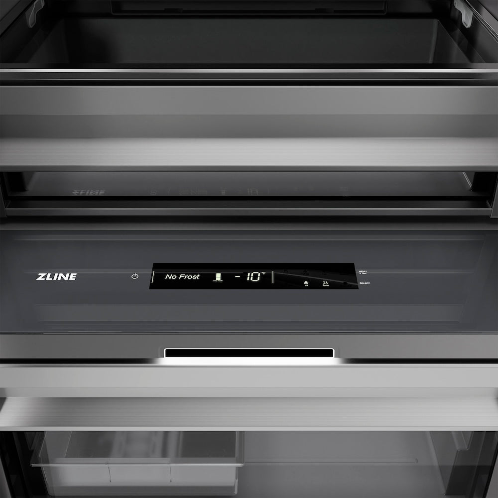 ZLINE Autograph Edition 24 in. 12.4 cu. ft. Column Freezer in Satin Stainless Steel with Graphite Gray Interior and Polished Gold Accents (RCFVZ-SN-24-G)