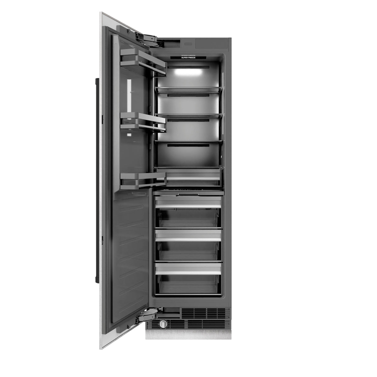 ZLINE Autograph Edition 24 in. 12.4 cu. ft. Column Freezer in Satin Stainless Steel with Graphite Gray Interior and Matte Black Accents (RCFVZ-SN-24-MB)