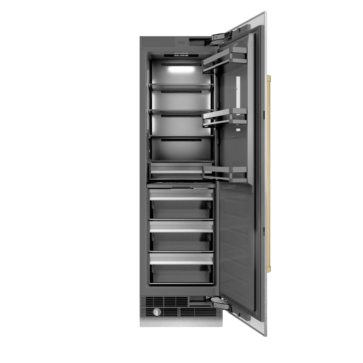 ZLINE Autograph Edition 24 in. 12.5 cu. ft. Column Refrigerator in Satin Stainless Steel with Graphite Gray Interior and Champagne Bronze Accents (RCRVZ-SN-24-CB)