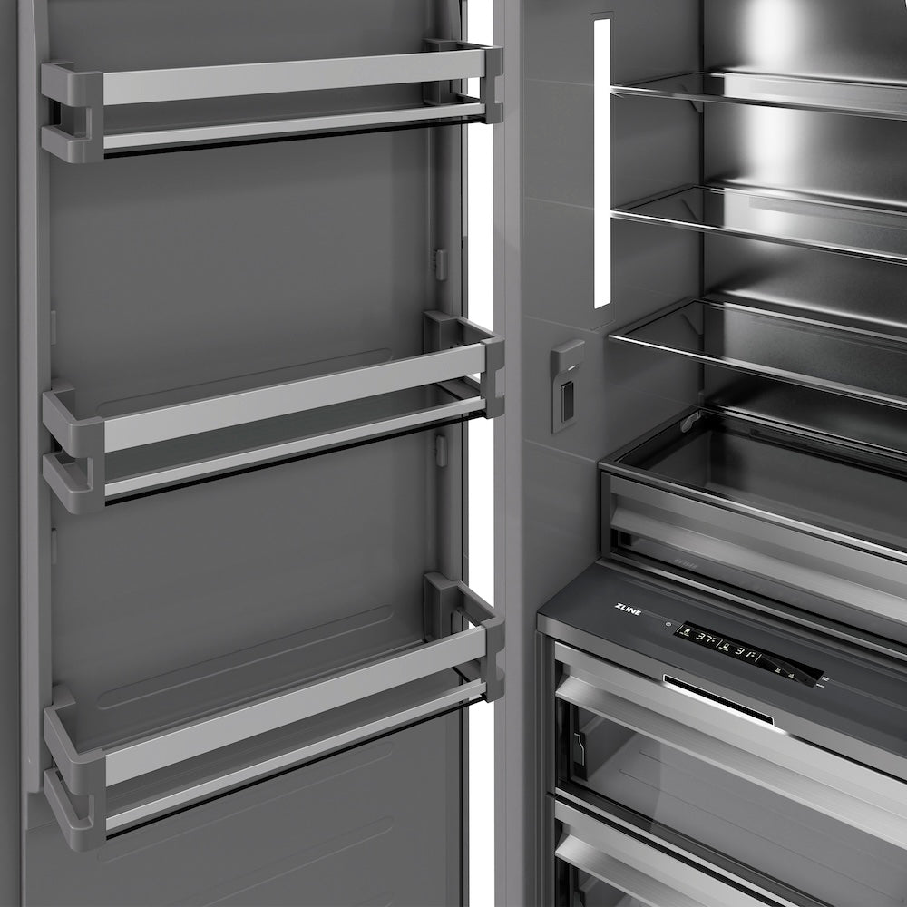 ZLINE Autograph Edition 24 in. 12.5 cu. ft. Column Refrigerator in Satin Stainless Steel with Graphite Gray Interior and Matte Black Accents (RCRVZ-SN-24-MB)