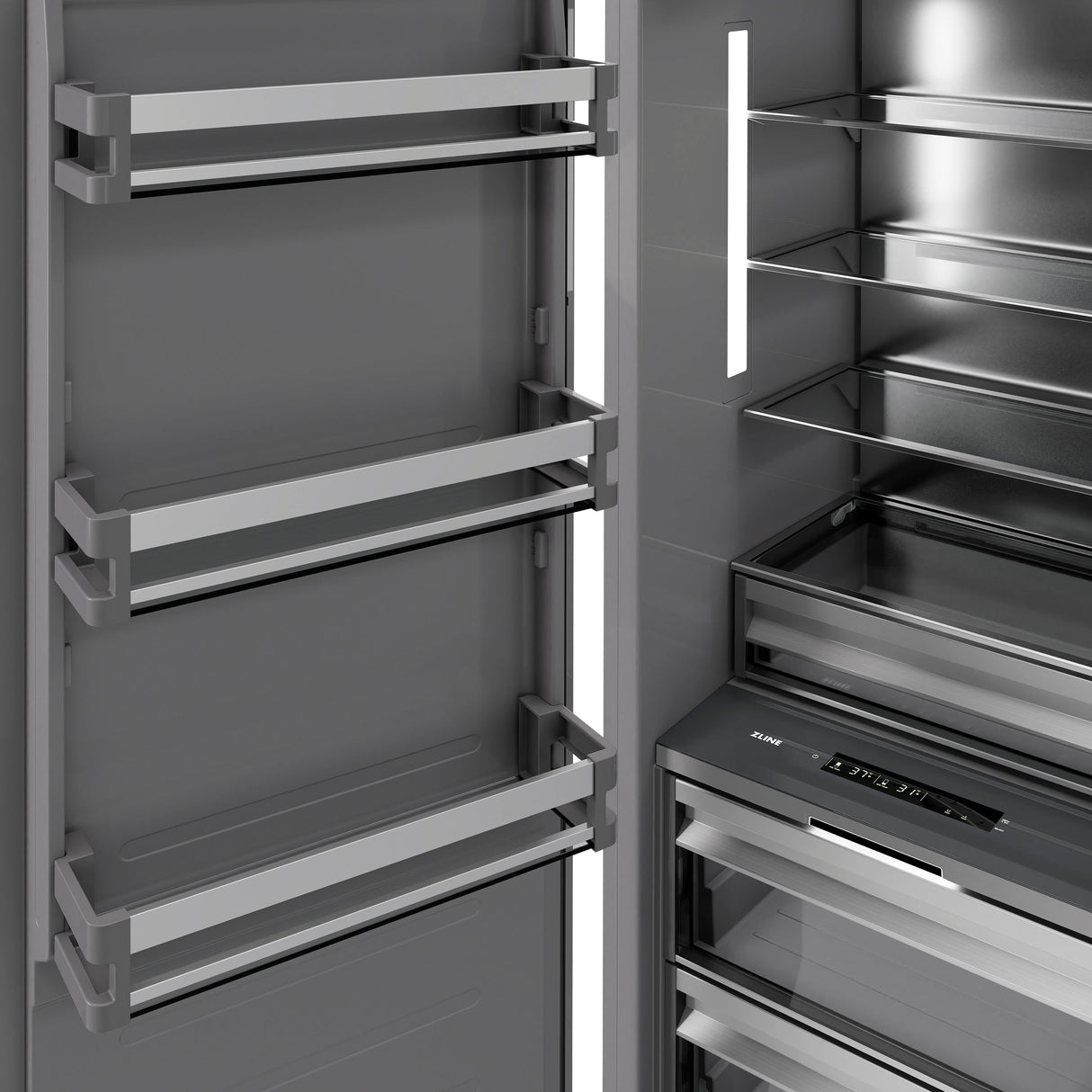 ZLINE Autograph Edition 30 in. 16.7 cu. ft. Column Refrigerator in Satin Stainless Steel with Graphite Gray Interior and Matte Black Accents (RCRVZ-SN-30-MB)