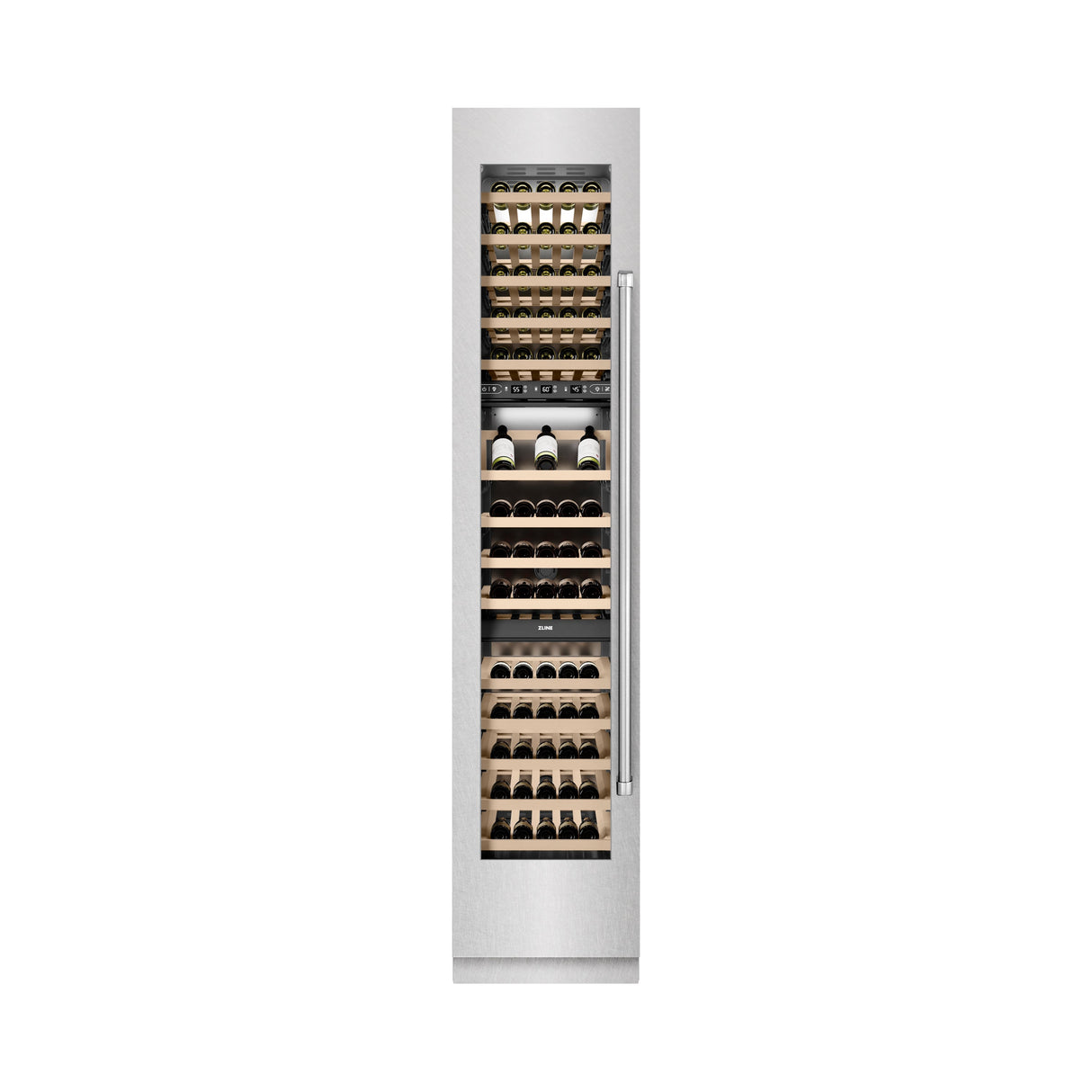 ZLINE 18 in. 9.0 cu. ft. Triple Zone 68 Bottle Left Hinge Column Wine Cooler in Satin Stainless Steel (RCWVL-SN-18)