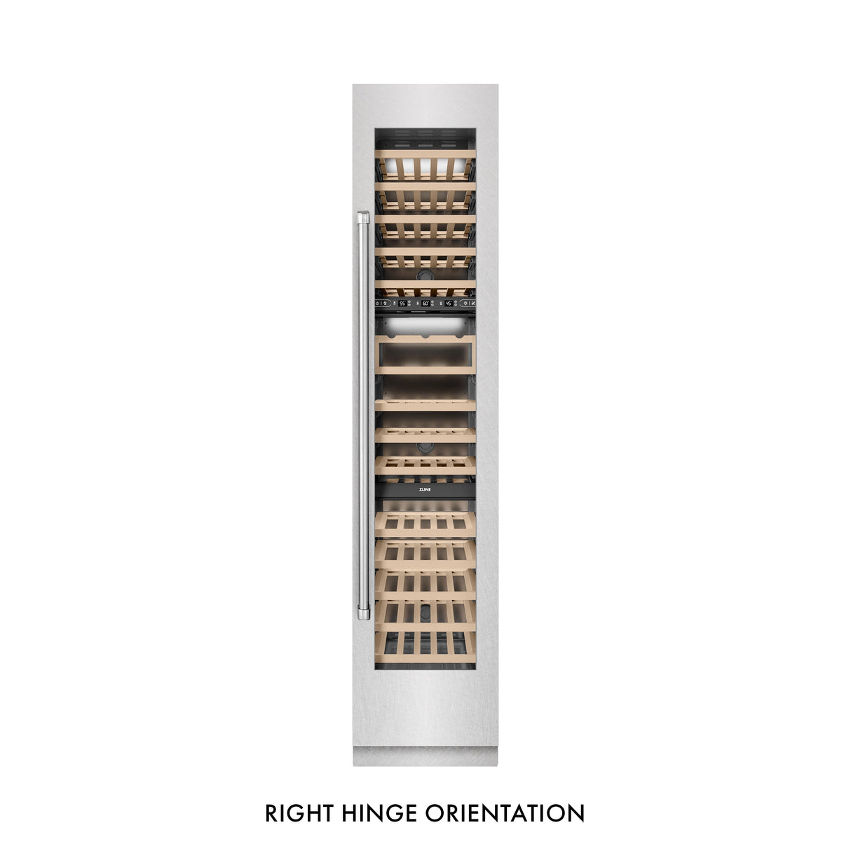 ZLINE 18 in. 9.0 cu. ft. Triple Zone 68 Bottle Right Hinge Column Wine Cooler in Satin Stainless Steel (RCWVR-SN-18)