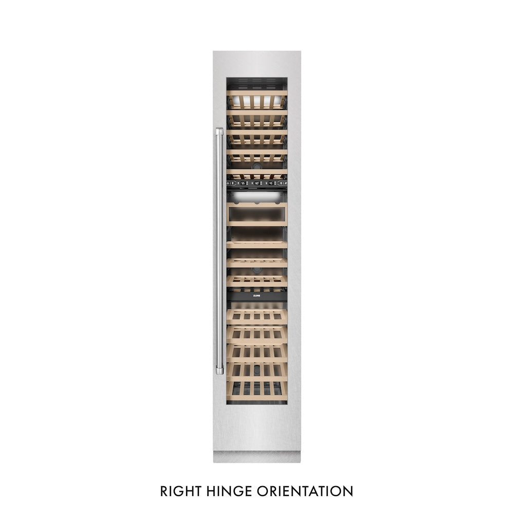 ZLINE 18 in. 9.0 cu. ft. Triple Zone 68 Bottle Right Hinge Column Wine Cooler in Satin Stainless Steel (RCWVR-SN-18)