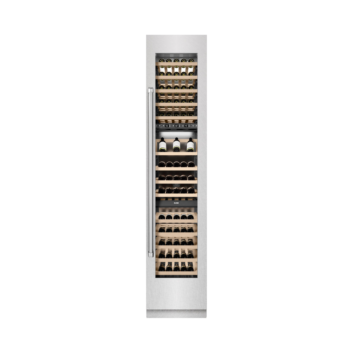 ZLINE 18 in. 9.0 cu. ft. Triple Zone 68 Bottle Right Hinge Column Wine Cooler in Satin Stainless Steel (RCWVR-SN-18)