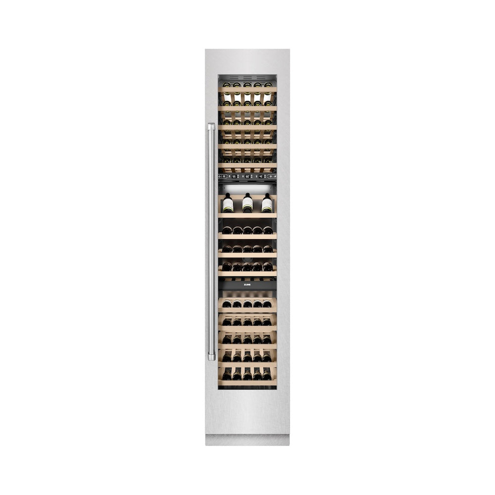 ZLINE 18 in. 9.0 cu. ft. Triple Zone 68 Bottle Right Hinge Column Wine Cooler in Satin Stainless Steel (RCWVR-SN-18)