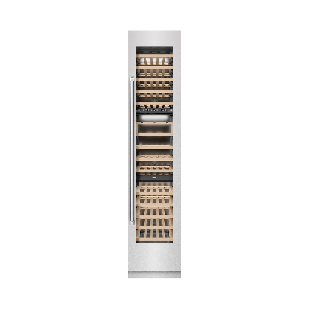 ZLINE 18 in. 9.0 cu. ft. Triple Zone 68 Bottle Right Hinge Column Wine Cooler in Satin Stainless Steel (RCWVR-SN-18)