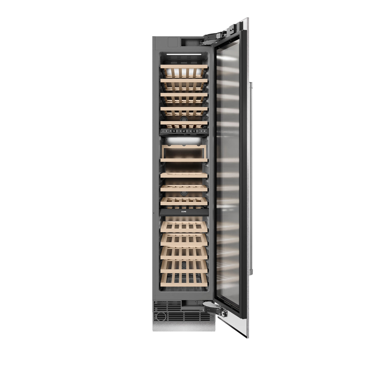 ZLINE 18 in. 9.0 cu. ft. Triple Zone 68 Bottle Right Hinge Column Wine Cooler in Satin Stainless Steel (RCWVR-SN-18)