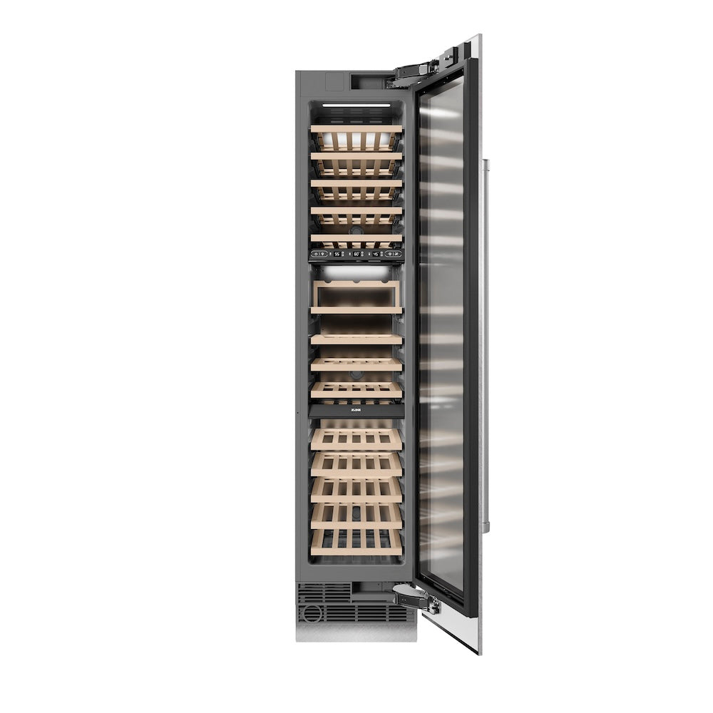 ZLINE 18 in. 9.0 cu. ft. Triple Zone 68 Bottle Right Hinge Column Wine Cooler in Satin Stainless Steel (RCWVR-SN-18)