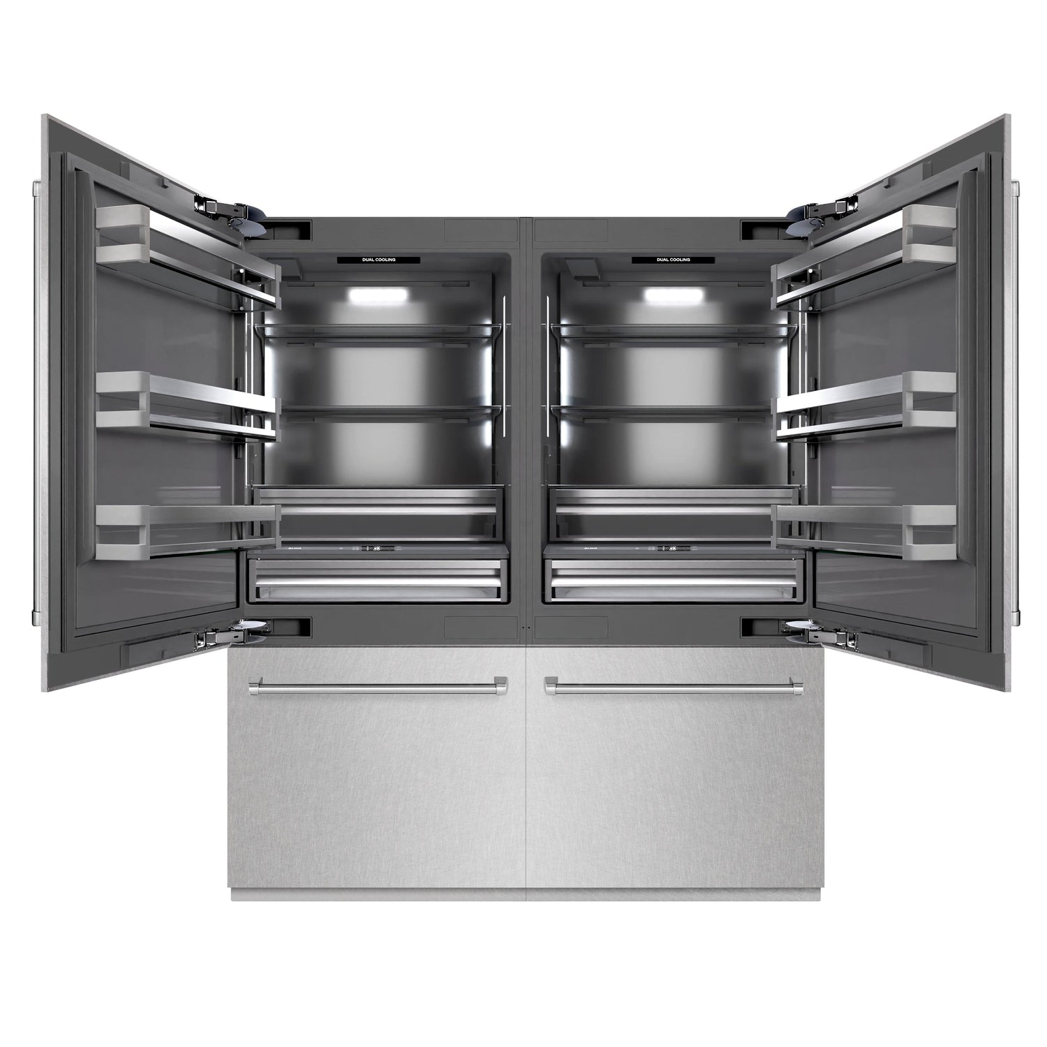 ZLINE 72 in. 39.6 cu. ft. French Door Built-In Bottom Freezer Refrigerator with Water Dispensers and Ice Makers in Satin Stainless Steel with Graphite Gray Interior (GRBIT-SN-72)