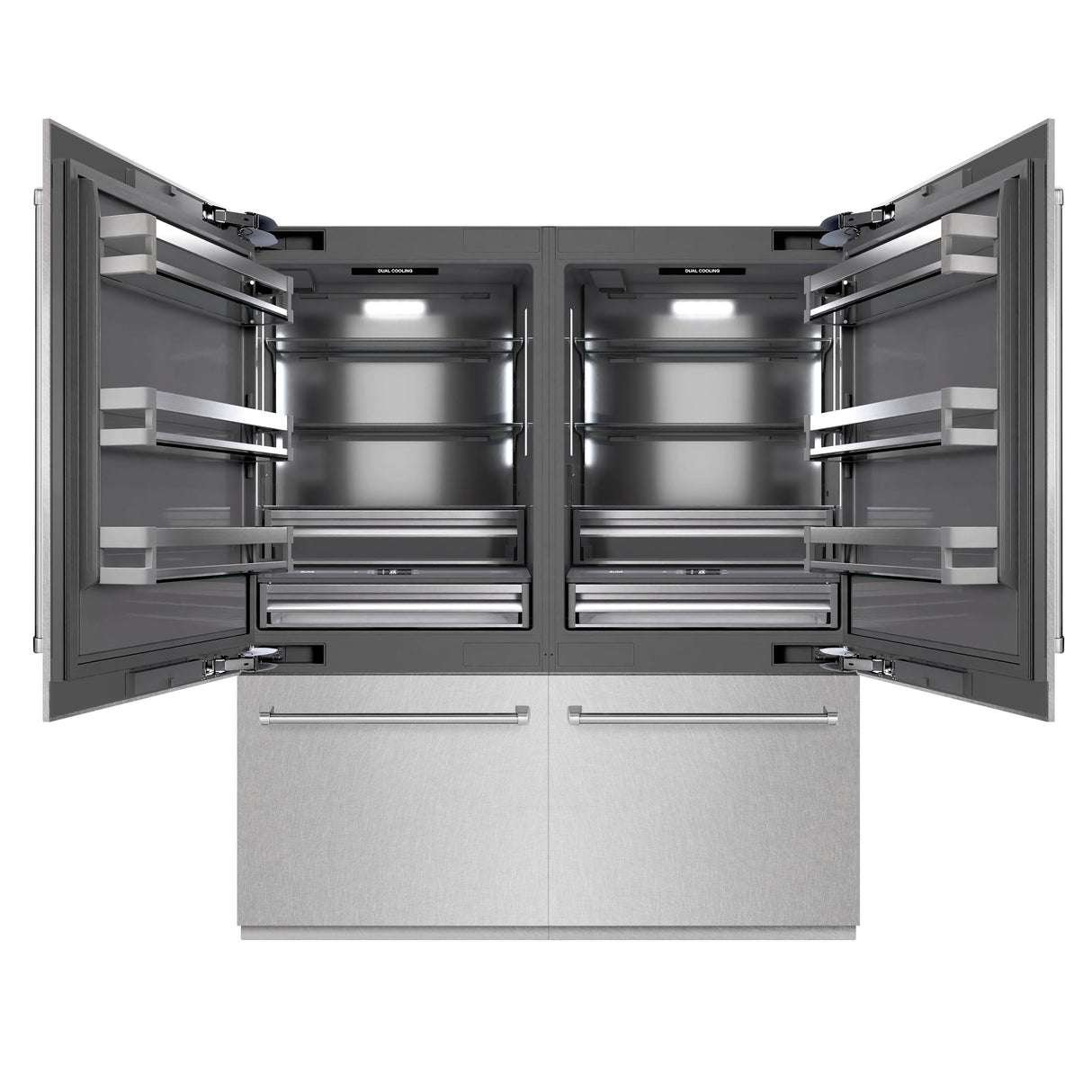 ZLINE 72 in. 39.6 cu. ft. French Door Built-In Bottom Freezer Refrigerator with Water Dispensers and Ice Makers in Satin Stainless Steel with Graphite Gray Interior (GRBIT-SN-72)