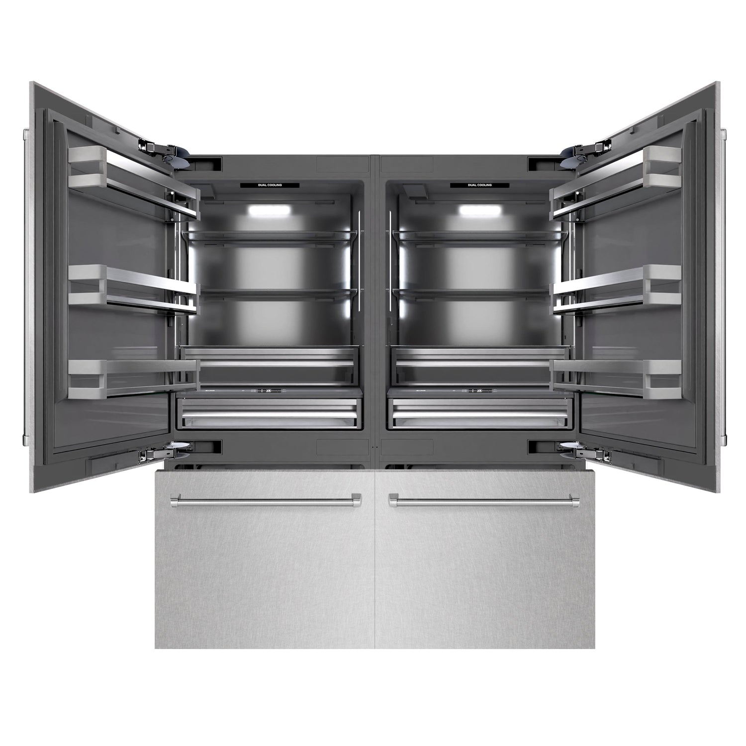 ZLINE 72 in. 39.6 cu. ft. French Door Built-In Bottom Freezer Refrigerator with Water Dispensers and Ice Makers in Satin Stainless Steel with Graphite Gray Interior (GRBIT-SN-72)