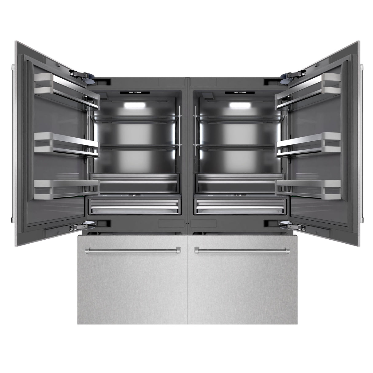 ZLINE 72 in. 39.6 cu. ft. French Door Built-In Bottom Freezer Refrigerator with Water Dispensers and Ice Makers in Satin Stainless Steel with Graphite Gray Interior (GRBIT-SN-72)