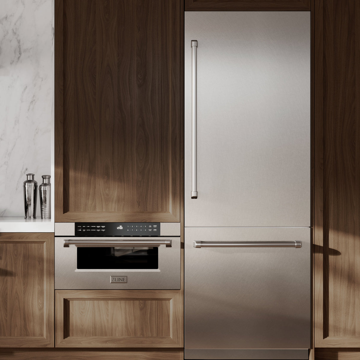 ZLINE 30 in. 16.1 cu. ft. Built-In Bottom Freezer Refrigerator with Water Dispenser and Ice Maker in Satin Stainless Steel with Graphite Gray Interior (GRBIV-SN-30)