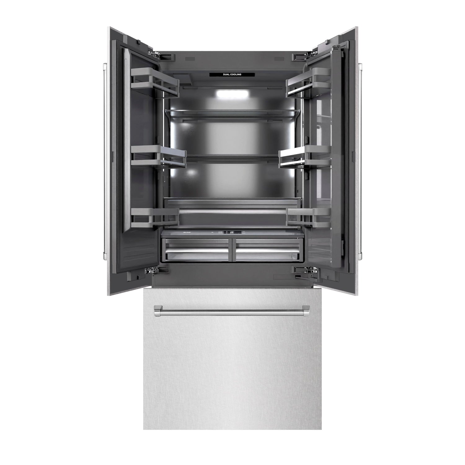 ZLINE 36 in. 19.6 cu. ft. French Door Built-In Bottom Freezer Refrigerator with Water Dispenser and Ice Maker in Satin Stainless Steel with Graphite Gray Interior (GRBIV-SN-36)