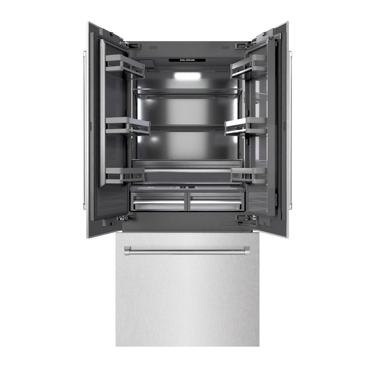 ZLINE 36 in. 19.6 cu. ft. French Door Built-In Bottom Freezer Refrigerator with Water Dispenser and Ice Maker in Satin Stainless Steel with Graphite Gray Interior (GRBIV-SN-36)