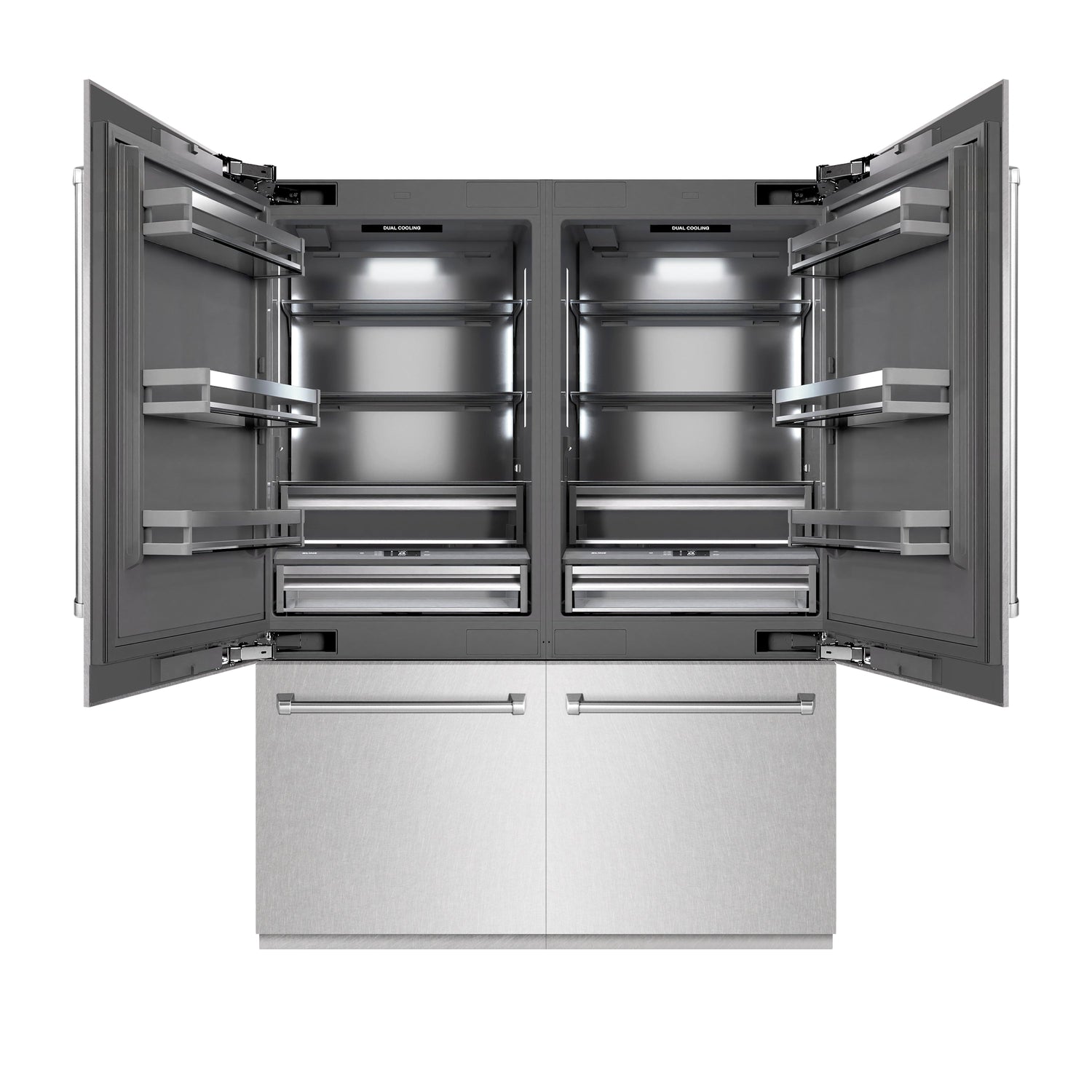 ZLINE 60 in. 32.2 cu. ft. French Door Built-In Bottom Freezer Refrigerator with Water Dispensers and Ice Makers in Satin Stainless Steel with Graphite Gray Interior (GRBIV-SN-60)