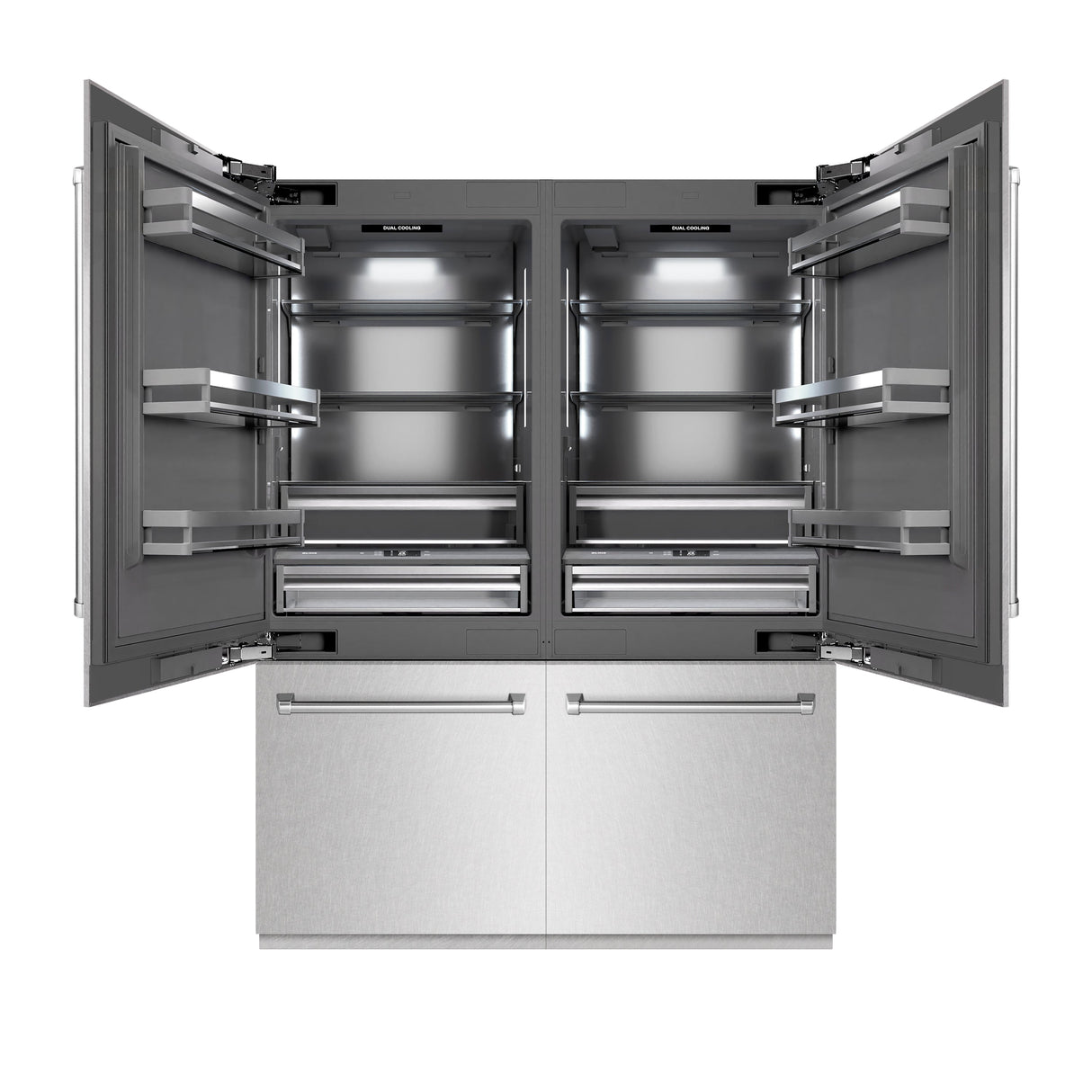 ZLINE 60 in. 32.2 cu. ft. French Door Built-In Bottom Freezer Refrigerator with Water Dispensers and Ice Makers in Satin Stainless Steel with Graphite Gray Interior (GRBIV-SN-60)