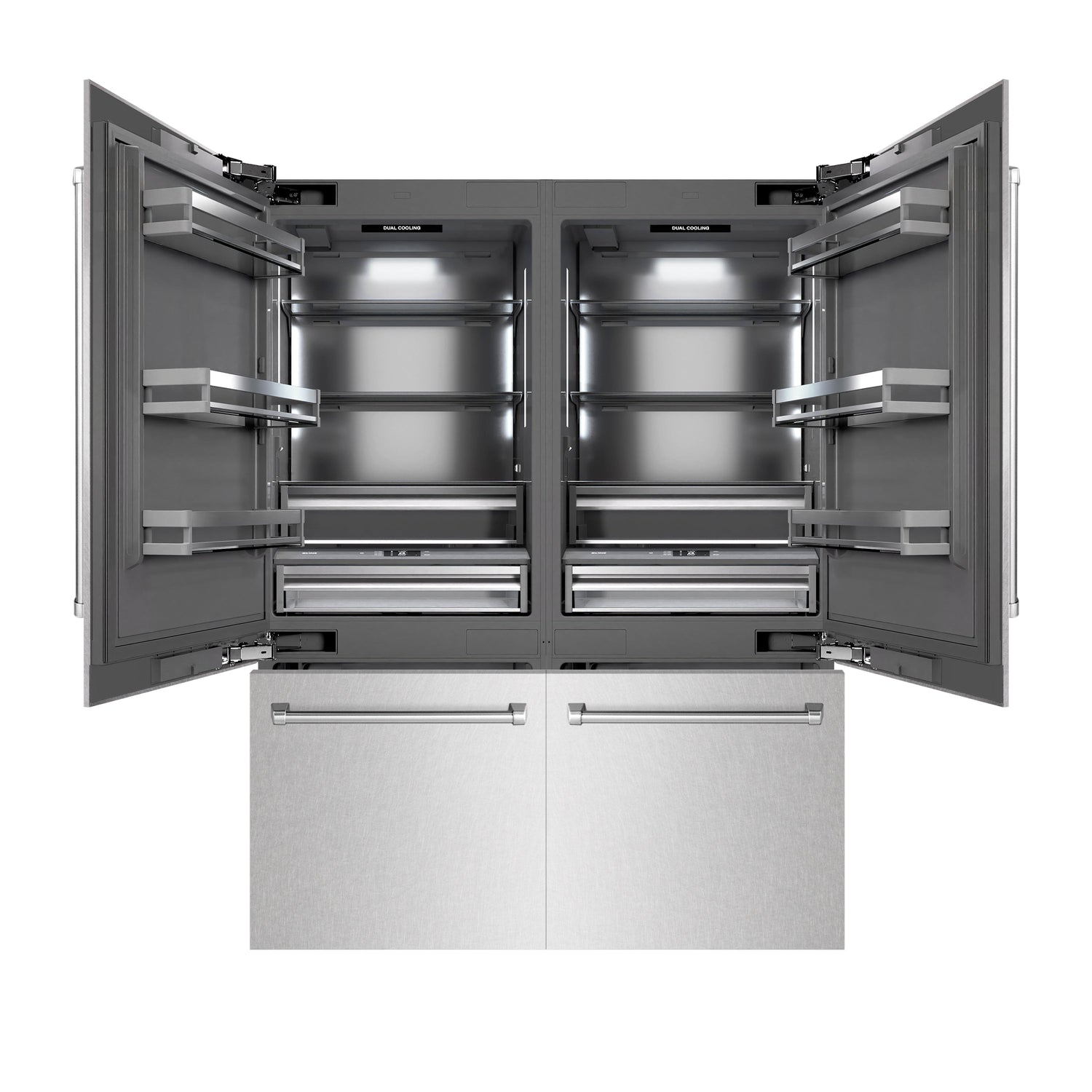 ZLINE 60 in. 32.2 cu. ft. French Door Built-In Bottom Freezer Refrigerator with Water Dispensers and Ice Makers in Satin Stainless Steel with Graphite Gray Interior (GRBIV-SN-60)