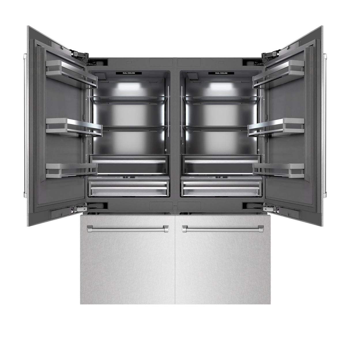 ZLINE 60 in. 32.2 cu. ft. French Door Built-In Bottom Freezer Refrigerator with Water Dispensers and Ice Makers in Satin Stainless Steel with Graphite Gray Interior (GRBIV-SN-60)