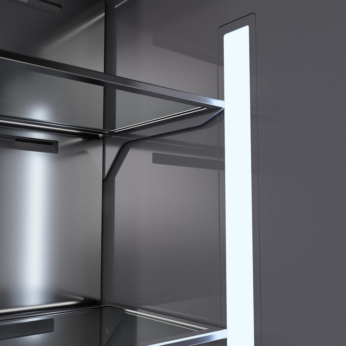 ZLINE Autograph Edition 30 in. 16.1 cu. ft. Built-In Bottom Freezer Refrigerator with Water Dispenser and Ice Maker in Satin Stainless Steel with Graphite Gray Interior and Polished Gold Accents (GRBIVZ-SN-30-G)