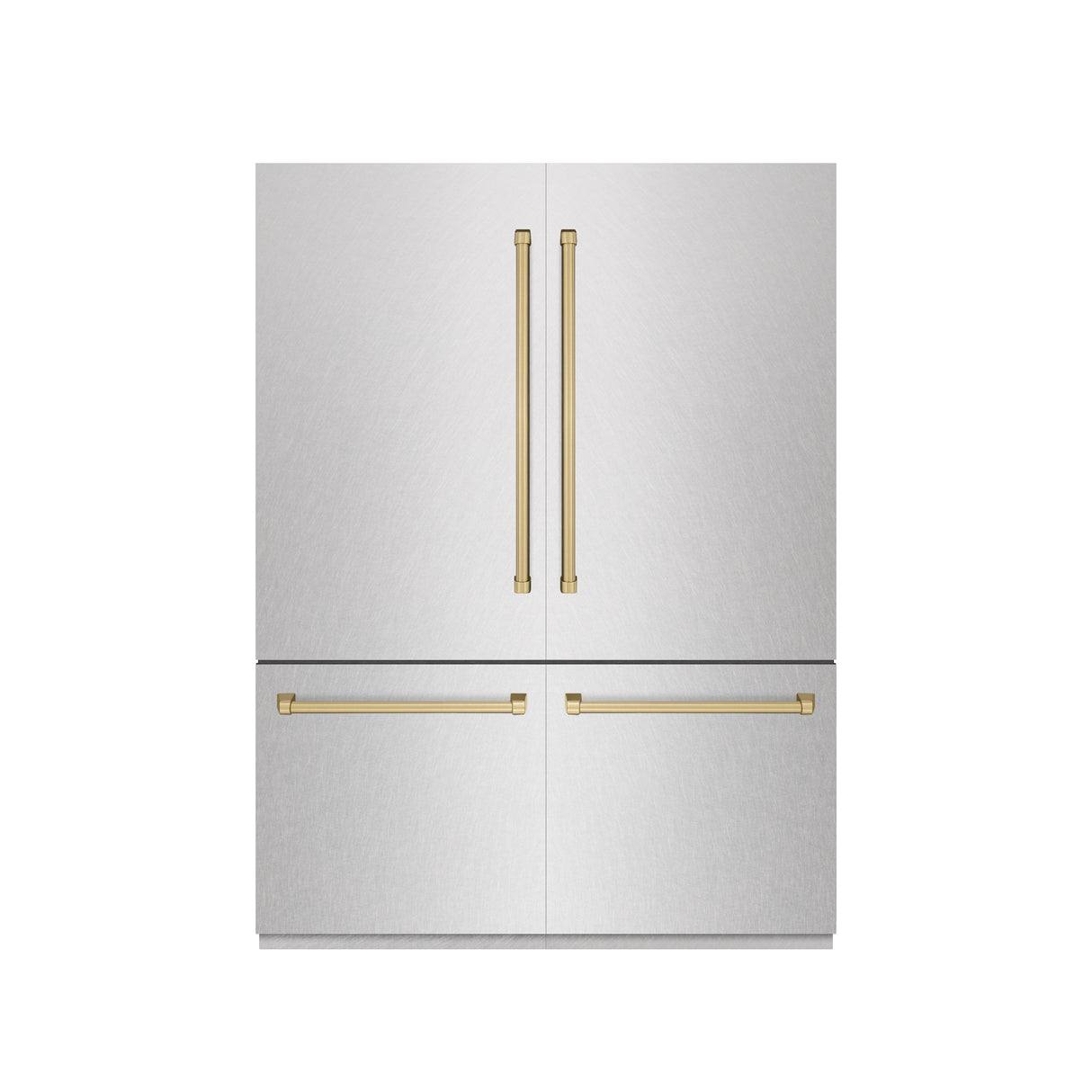ZLINE Autograph Edition 60 in. 32.2 cu. ft. French Door Built-In Bottom Freezer Refrigerator with Water Dispenser and Ice Maker in Satin Stainless Steel with Graphite Gray Interior and Champagne Bronze Accents (GRBIVZ-SN-60-CB)