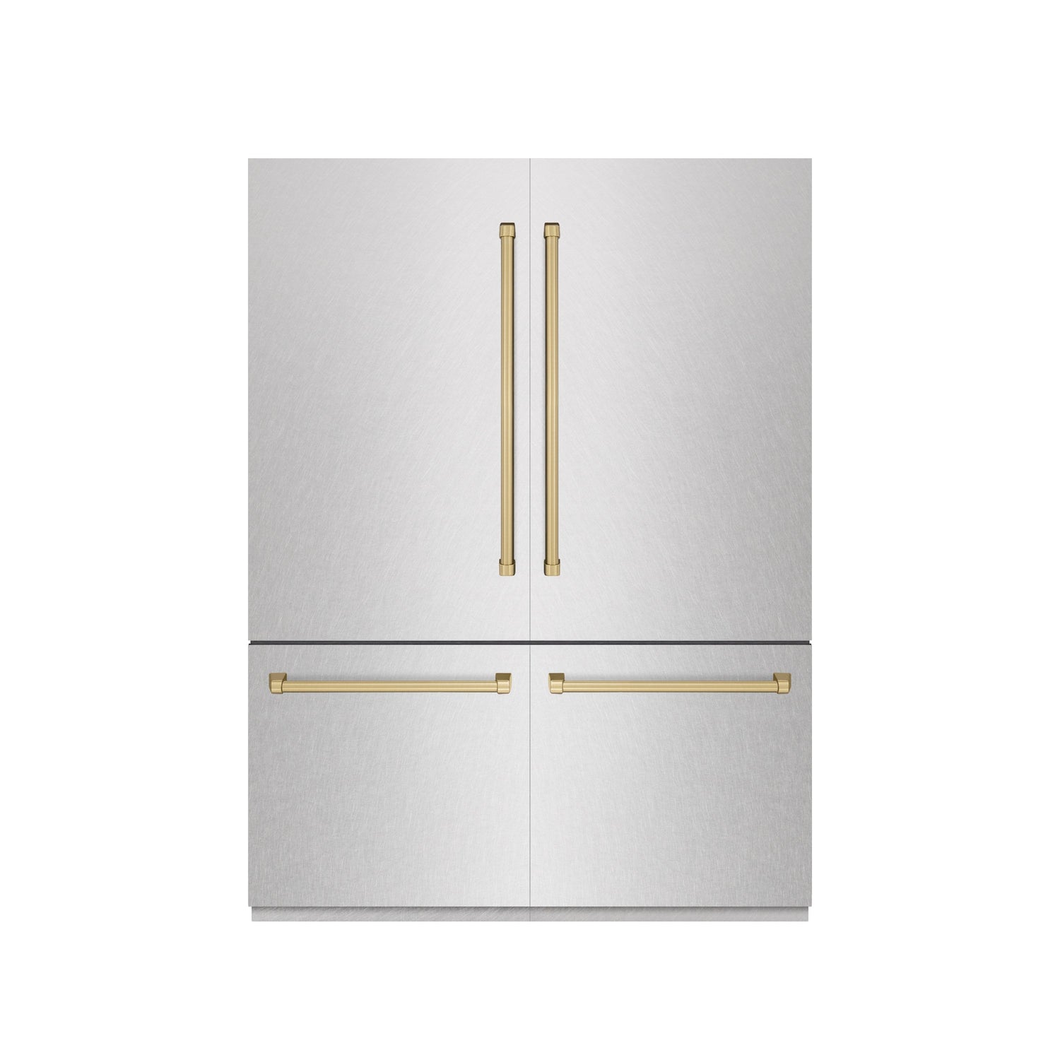 ZLINE Autograph Edition 60 in. 32.2 cu. ft. French Door Built-In Bottom Freezer Refrigerator with Water Dispenser and Ice Maker in Satin Stainless Steel with Graphite Gray Interior and Champagne Bronze Accents (GRBIVZ-SN-60-CB)