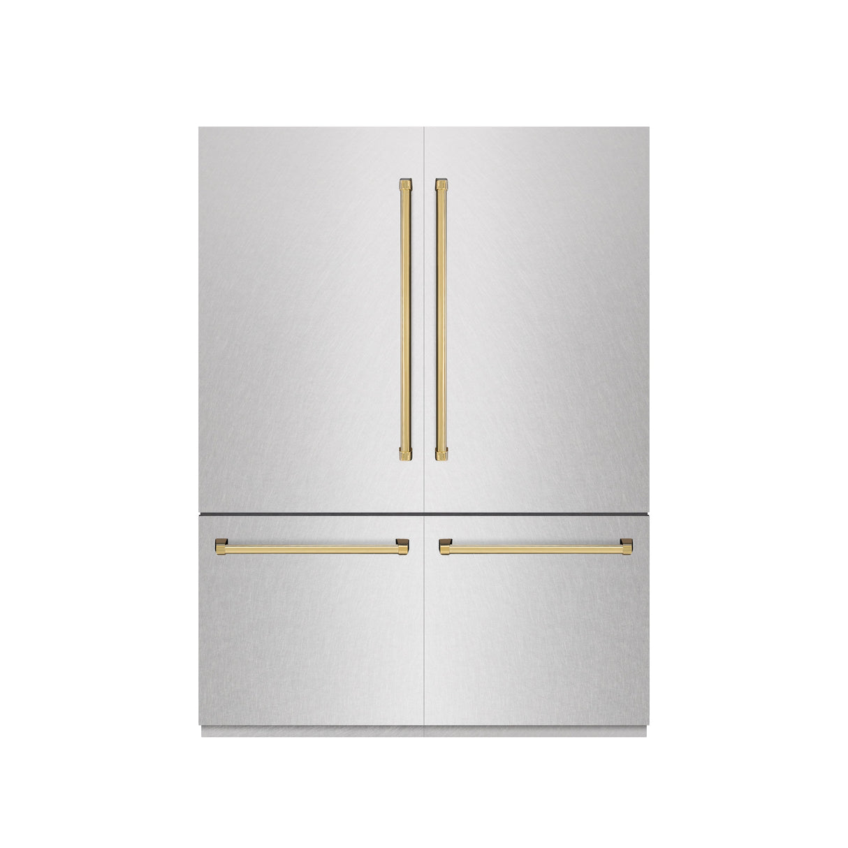 ZLINE Autograph Edition 60 in. 32.2 cu. ft. French Door Built-In Bottom Freezer Refrigerator with Water Dispenser and Ice Maker in Satin Stainless Steel with Graphite Gray Interior and Polished Gold Accents (GRBIVZ-SN-60-G)