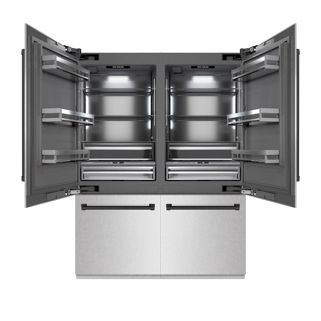 ZLINE Autograph Edition 60 in. 32.2 cu. ft. French Door Built-In Bottom Freezer Refrigerator with Water Dispenser and Ice Maker in Satin Stainless Steel with Graphite Gray Interior and Matte Black Accents (GRBIVZ-SN-60-MB)