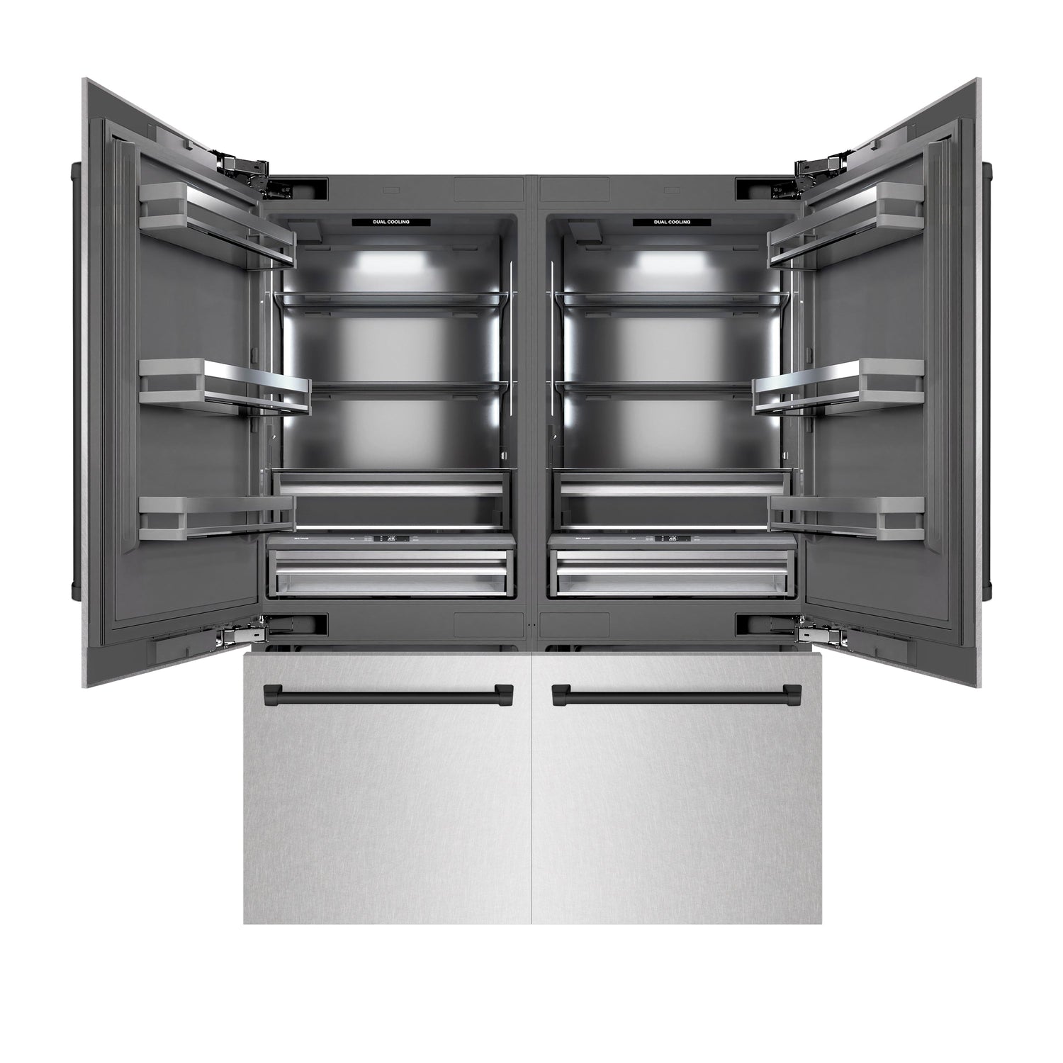 ZLINE Autograph Edition 60 in. 32.2 cu. ft. French Door Built-In Bottom Freezer Refrigerator with Water Dispenser and Ice Maker in Satin Stainless Steel with Graphite Gray Interior and Matte Black Accents (GRBIVZ-SN-60-MB)