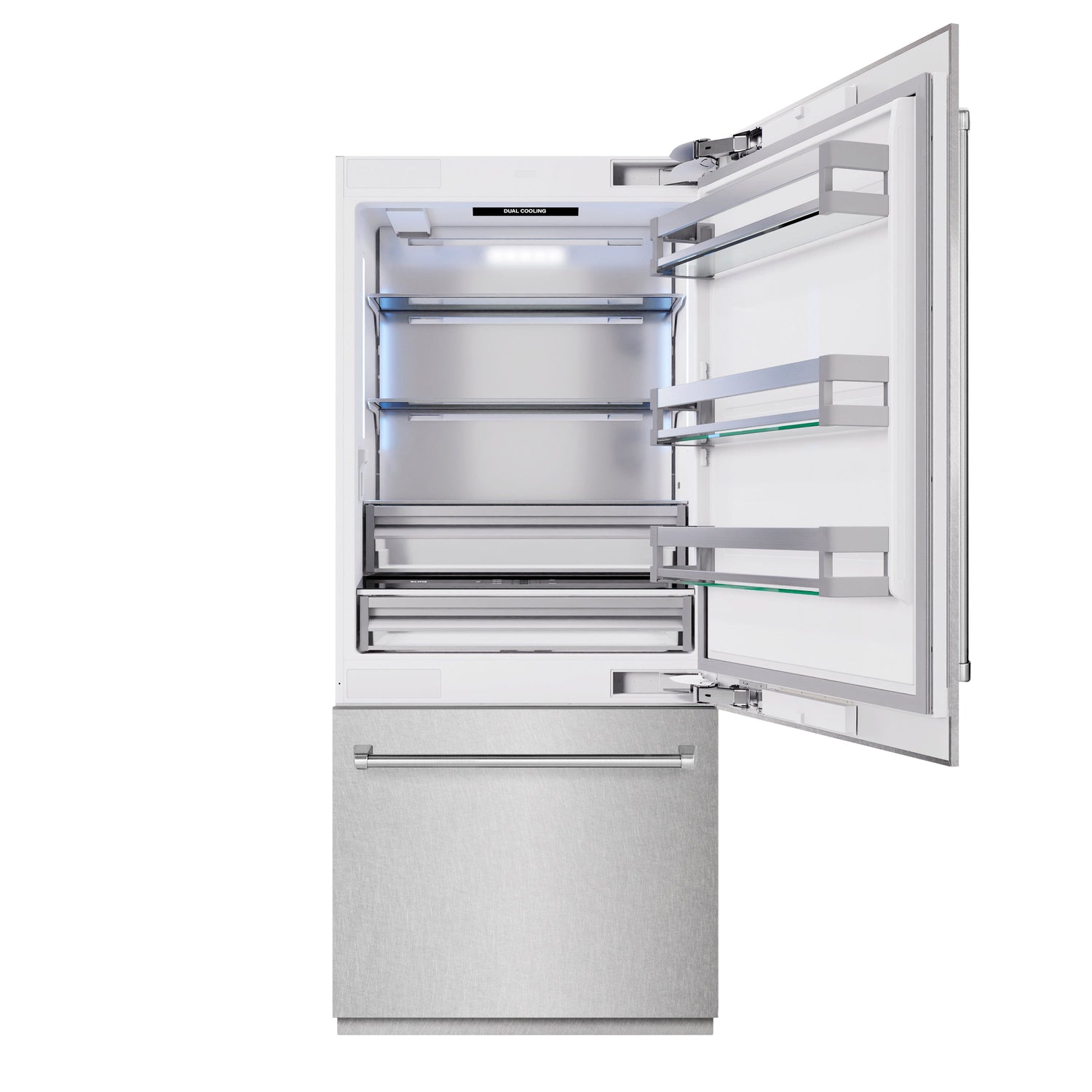 ZLINE 36 in. 19.8 cu. ft. Built-In Bottom Freezer Refrigerator with Water Dispenser and Ice Maker in Satin Stainless Steel (RBIT-SN-36)