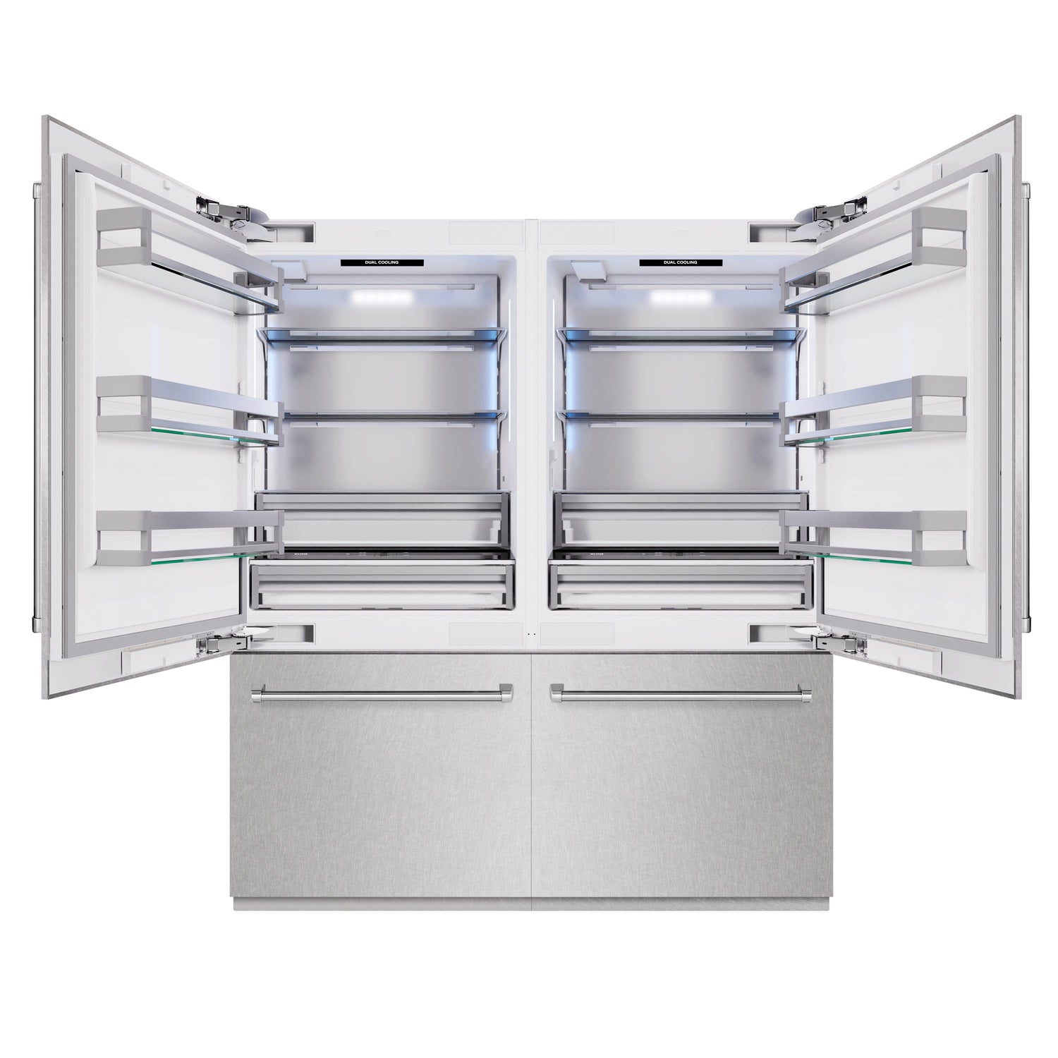 ZLINE 72 in. 39.6 cu. ft. French Door Built-In Bottom Freezer Refrigerator with Water Dispensers and Ice Makers in Satin Stainless Steel (RBIT-SN-72)