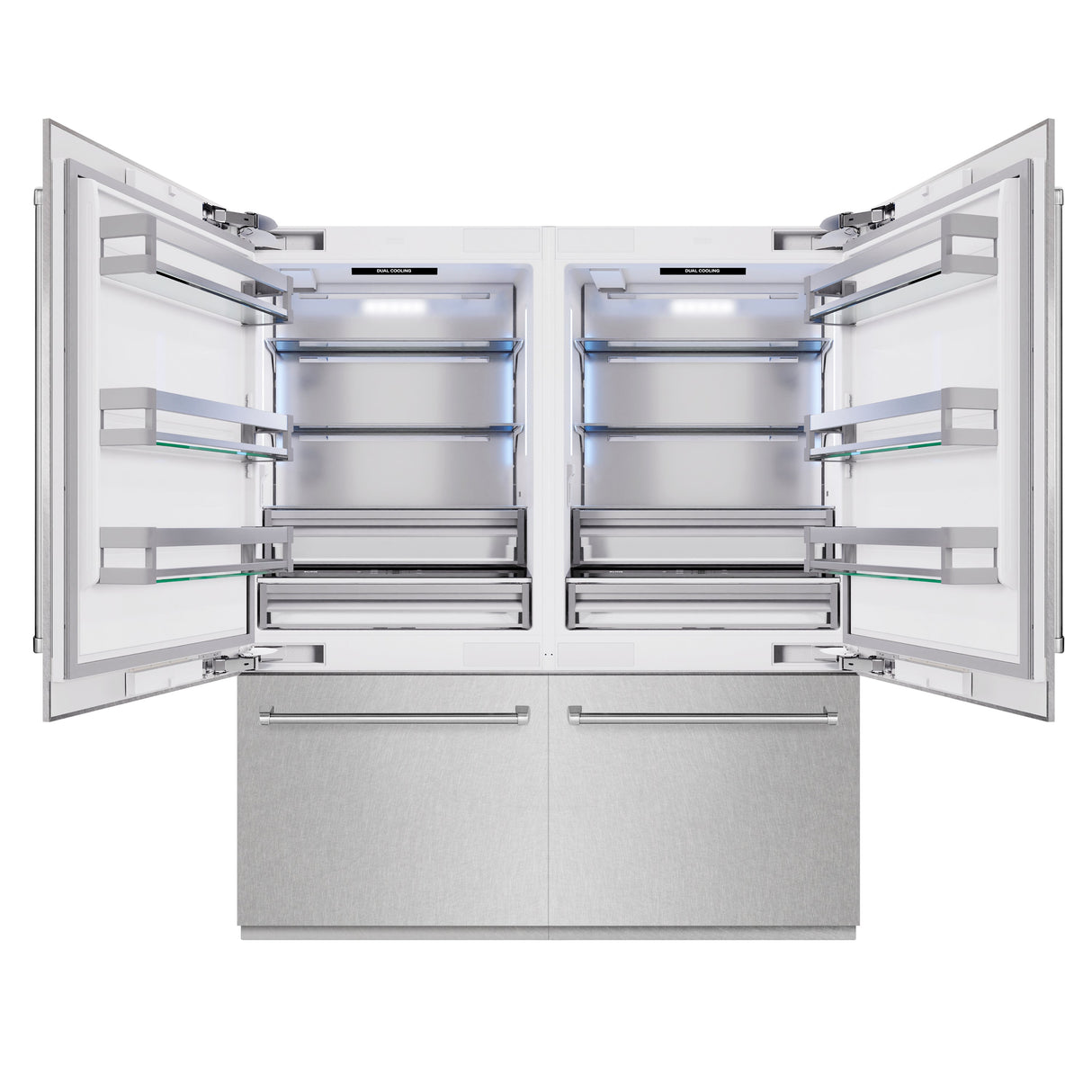 ZLINE 72 in. 39.6 cu. ft. French Door Built-In Bottom Freezer Refrigerator with Water Dispensers and Ice Makers in Satin Stainless Steel (RBIT-SN-72)