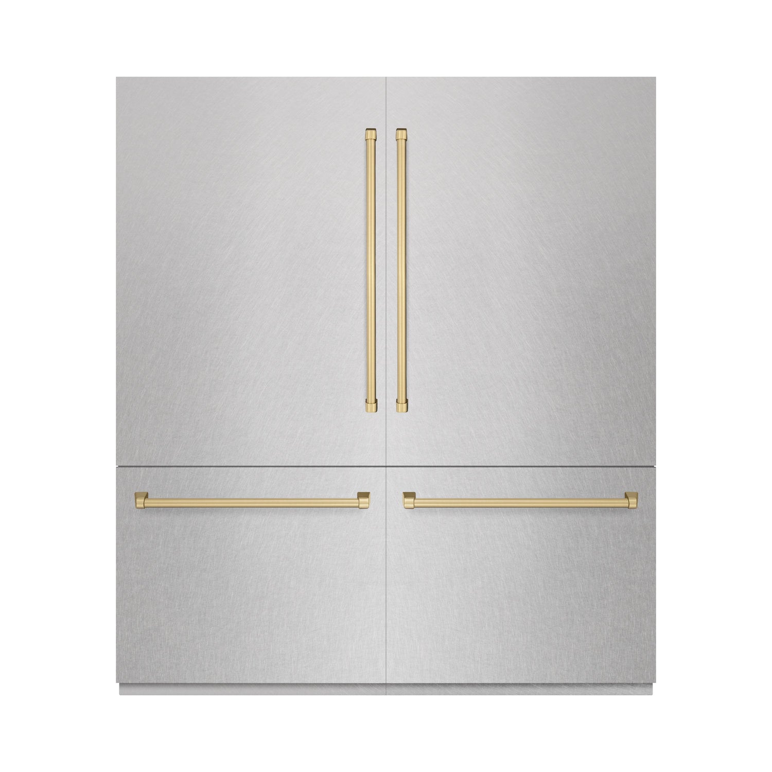 ZLINE Autograph Edition 72 in. 39.6 cu. ft. French Door Built-In Bottom Freezer Refrigerator with Water Dispensers and Ice Makers in Satin Stainless Steel and Champagne Bronze Accents (RBITZ-SN-72-CB)