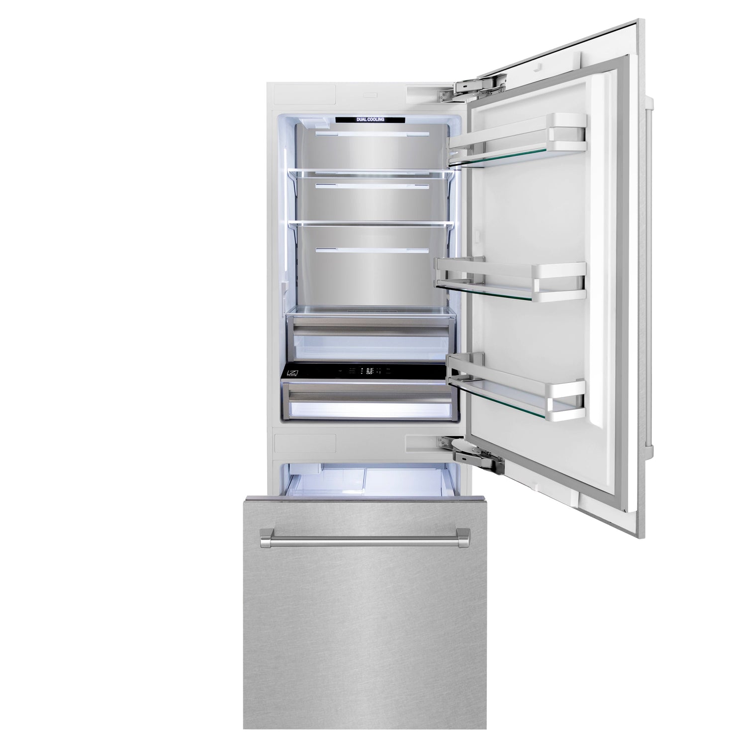 ZLINE 30 in. 16.1 cu. ft. Built-In Bottom Freezer Refrigerator with Water Dispenser and Ice Maker in Satin Stainless Steel (RBIV-SN-30)