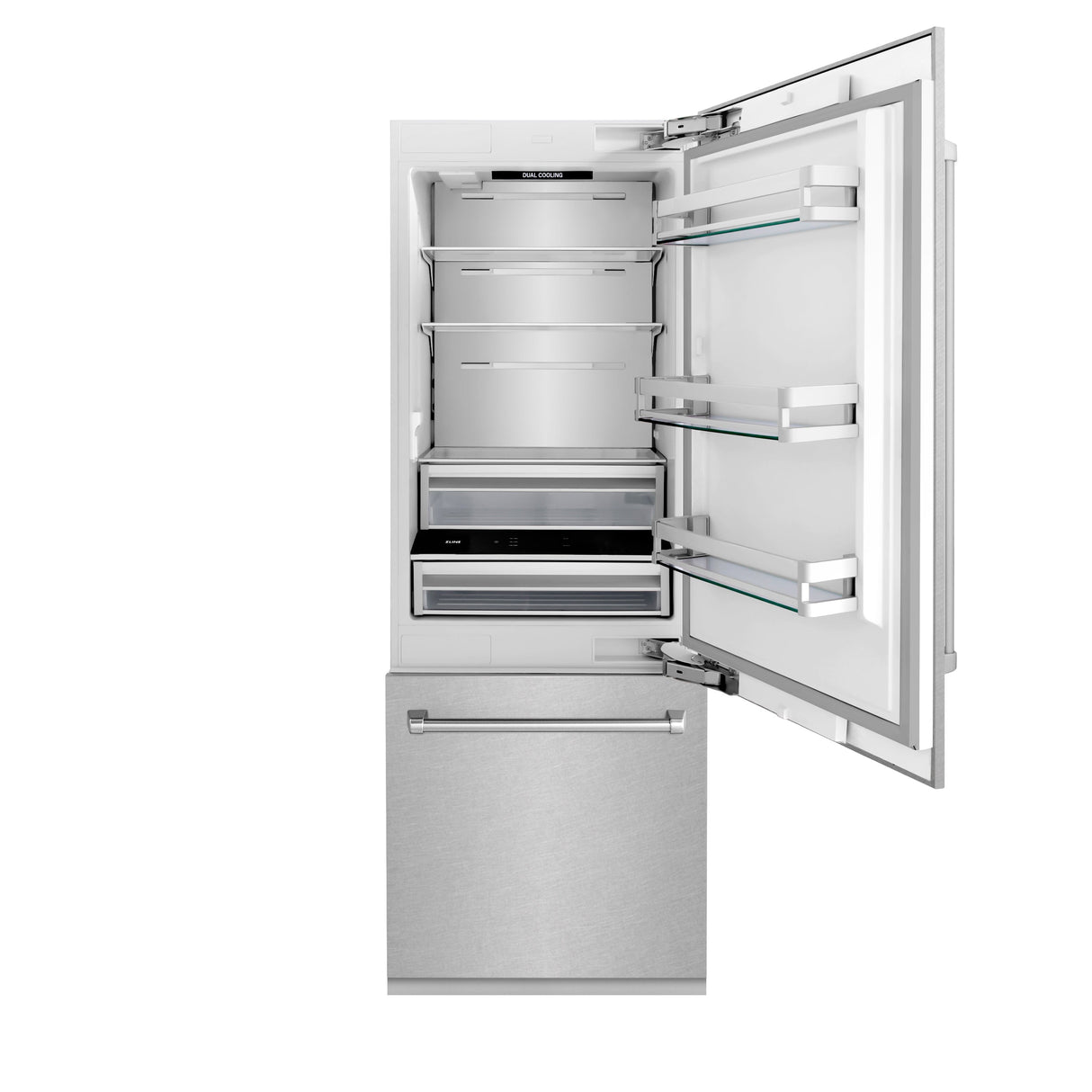 ZLINE 30 in. 16.1 cu. ft. Built-In Bottom Freezer Refrigerator with Water Dispenser and Ice Maker in Satin Stainless Steel (RBIV-SN-30)