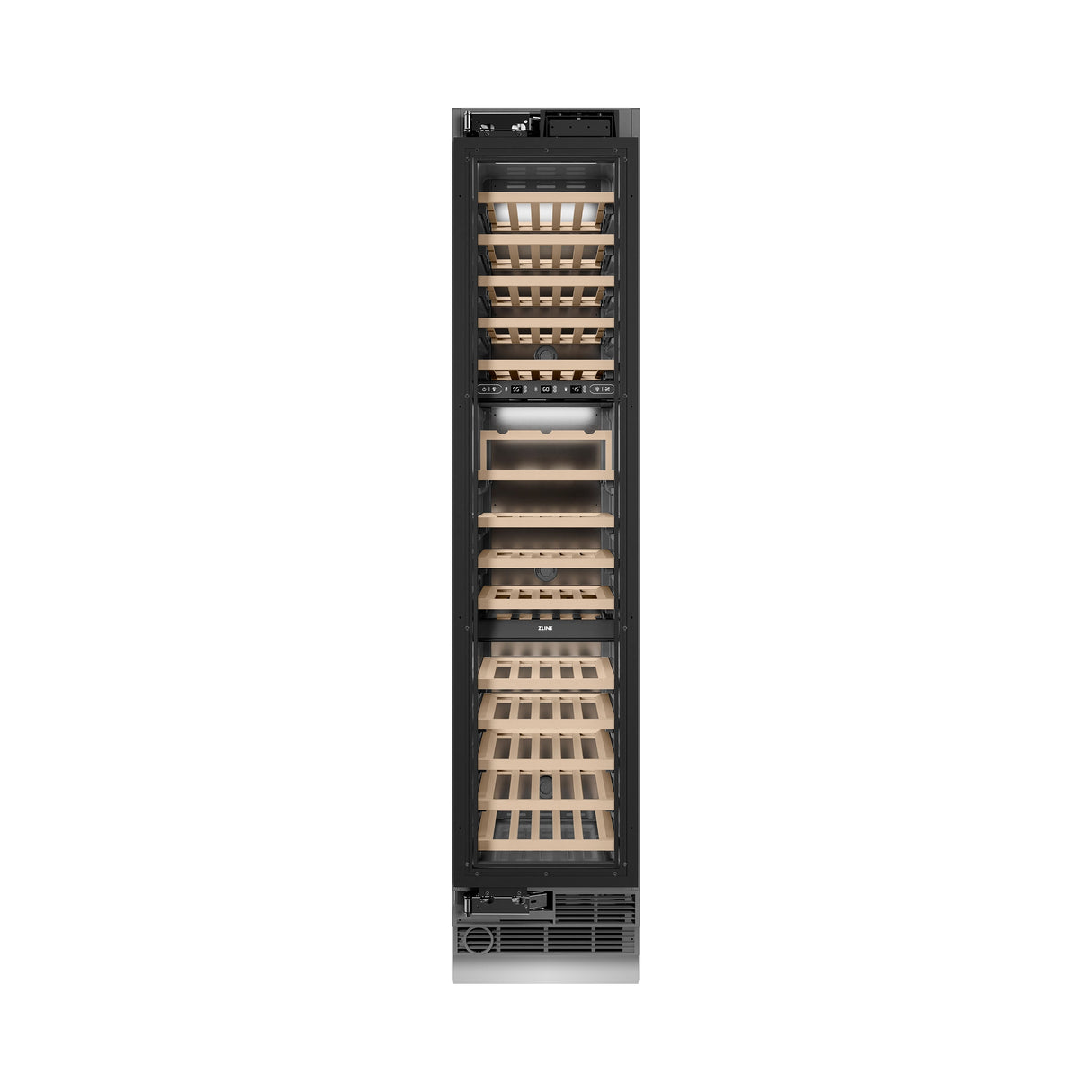ZLINE Autograph Edition 18 in. 9.0 cu. ft. Triple Zone 68 Bottle Panel Ready Left Hinge Column Wine Cooler with Matte Black Accents (RBCWVLZ-18-MB)