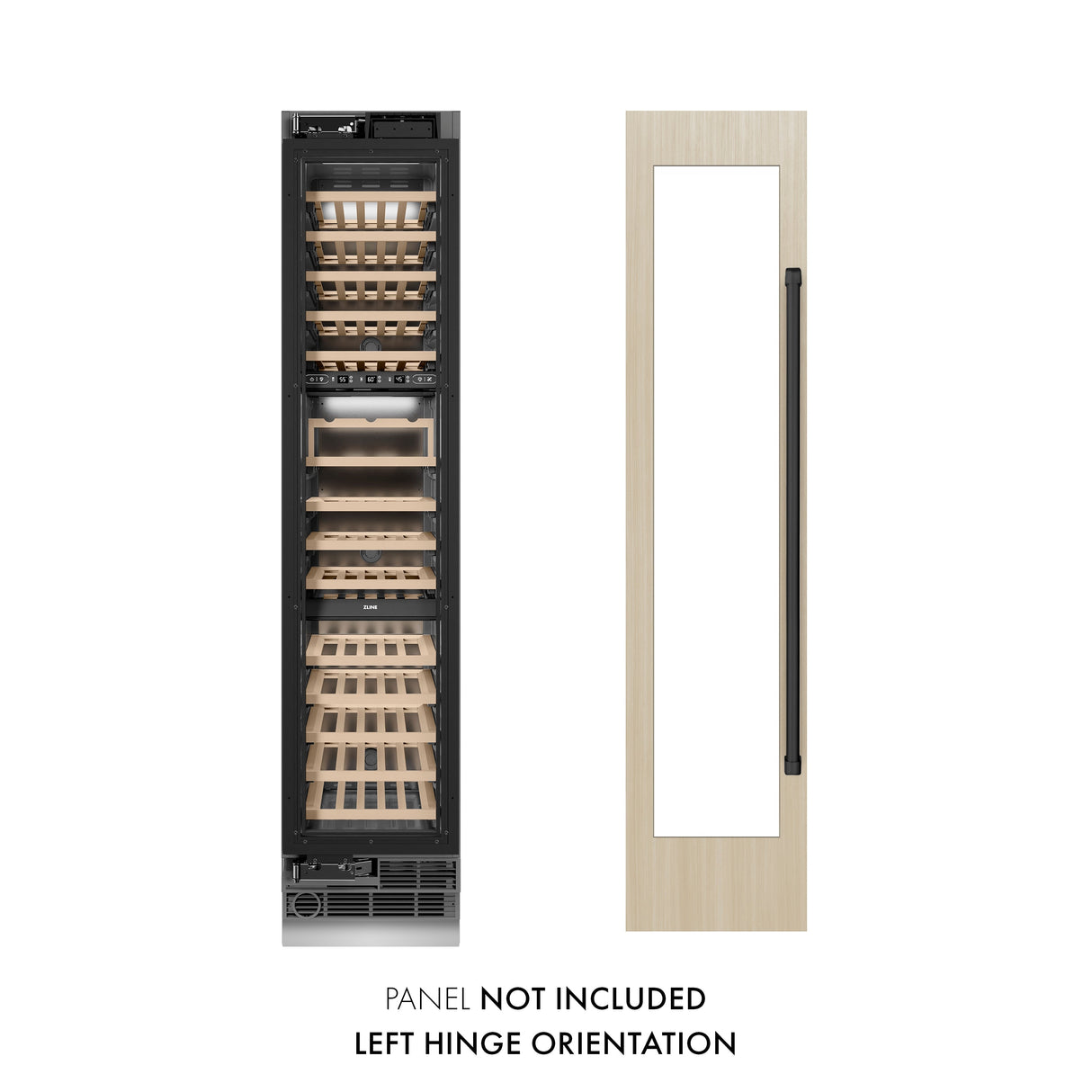 ZLINE Autograph Edition 18 in. 9.0 cu. ft. Triple Zone 68 Bottle Panel Ready Left Hinge Column Wine Cooler with Matte Black Accents (RBCWVLZ-18-MB)