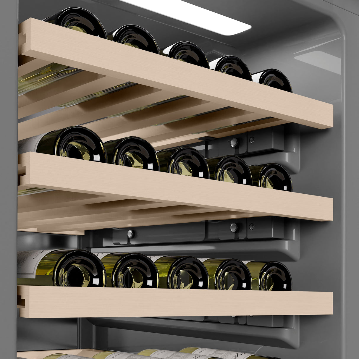 ZLINE Autograph Edition 18 in. 9.0 cu. ft. Triple Zone 68 Bottle Panel Ready Right Hinge Column Wine Cooler with Champagne Bronze Accents (RBCWVRZ-18-CB)