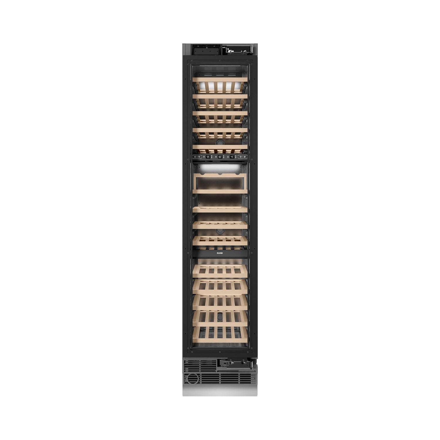 ZLINE Autograph Edition 18 in. 9.0 cu. ft. Triple Zone 68 Bottle Panel Ready Right Hinge Column Wine Cooler with Matte Black Accents (RBCWVRZ-18-MB)