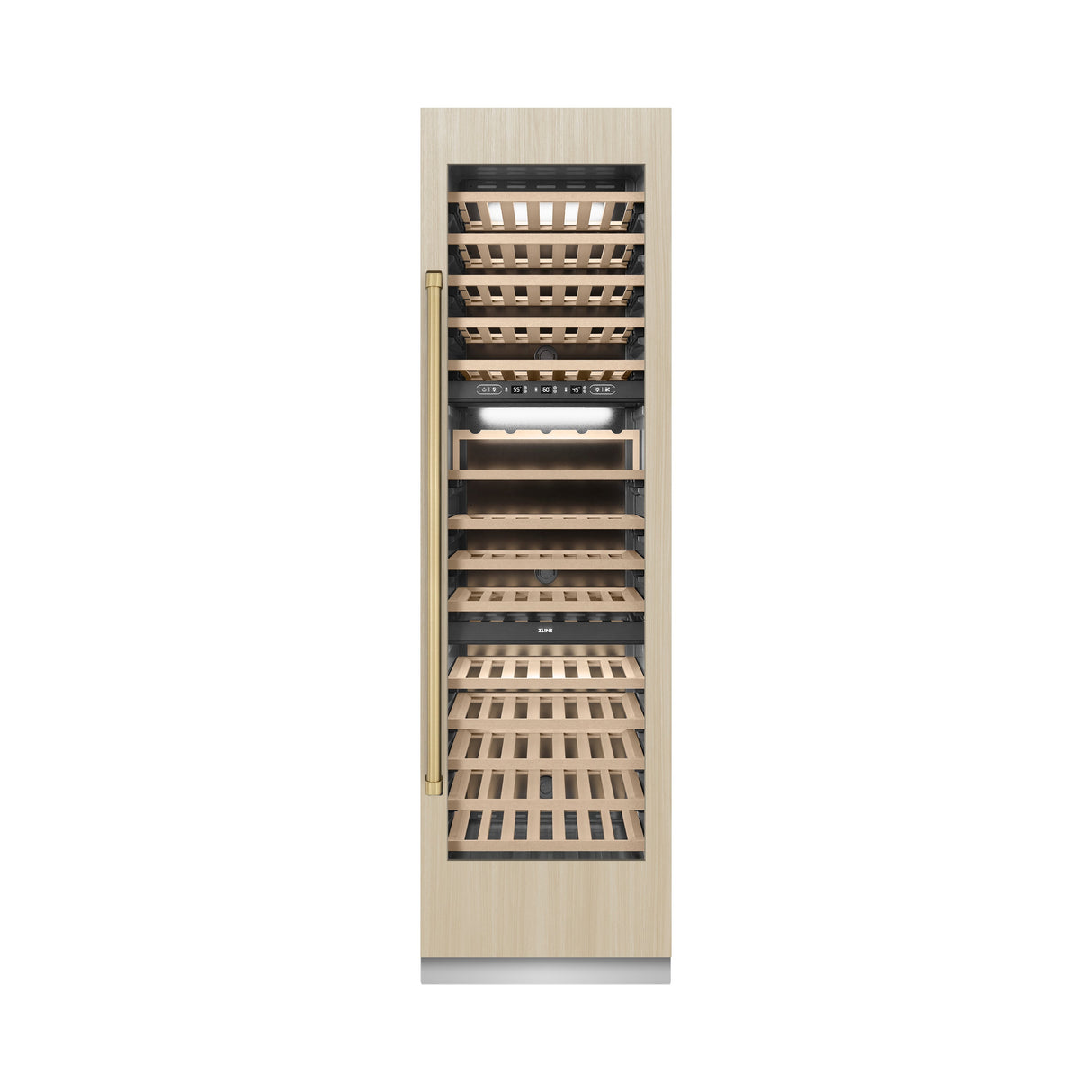 ZLINE Autograph Edition 24 in. 12.4 cu. ft. Triple Zone 100 Bottle Panel Ready Column Wine Cooler with Champagne Bronze Accents (RBCWVZ-24-CB)
