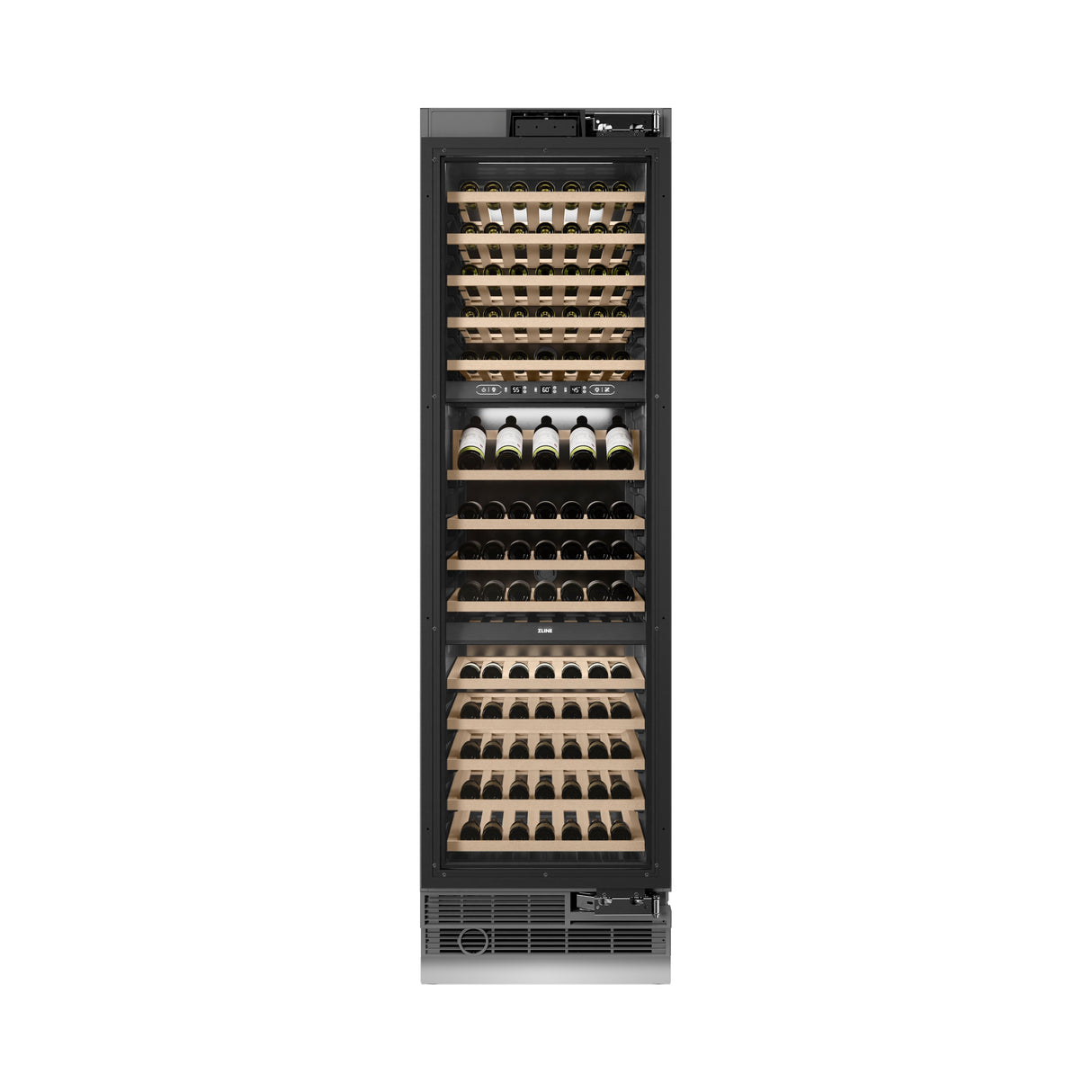ZLINE Autograph Edition 24 in. 12.4 cu. ft. Triple Zone 100 Bottle Panel Ready Column Wine Cooler with Champagne Bronze Accents (RBCWVZ-24-CB)