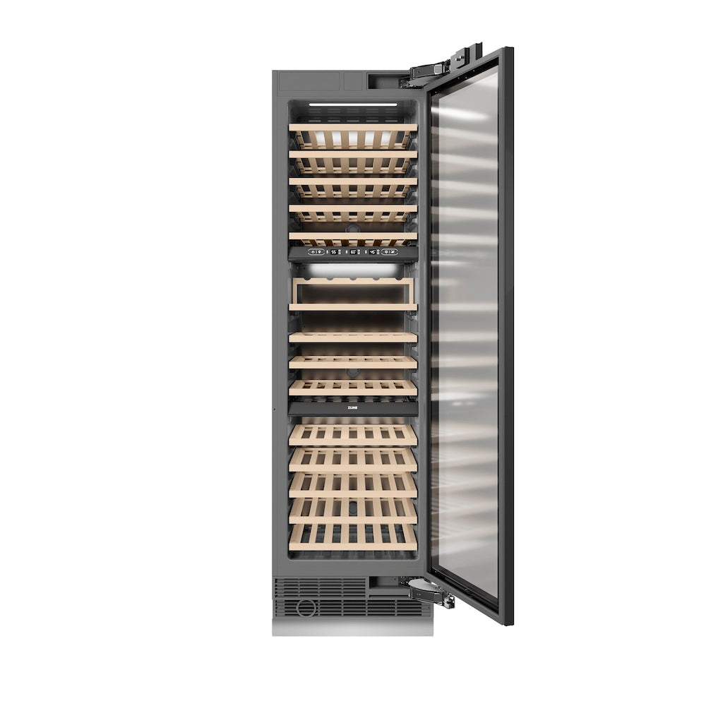 ZLINE Autograph Edition 24 in. 12.4 cu. ft. Triple Zone 100 Bottle Panel Ready Column Wine Cooler with Polished Gold Accents (RBCWVZ-24-G)