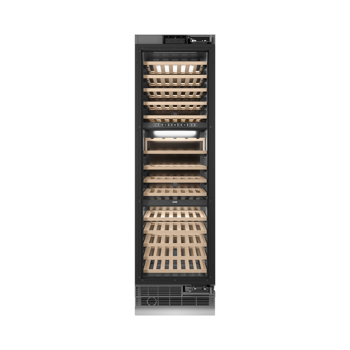ZLINE Autograph Edition 24 in. 12.4 cu. ft. Triple Zone 100 Bottle Panel Ready Column Wine Cooler with Matte Black Accents (RBCWVZ-24-MB)