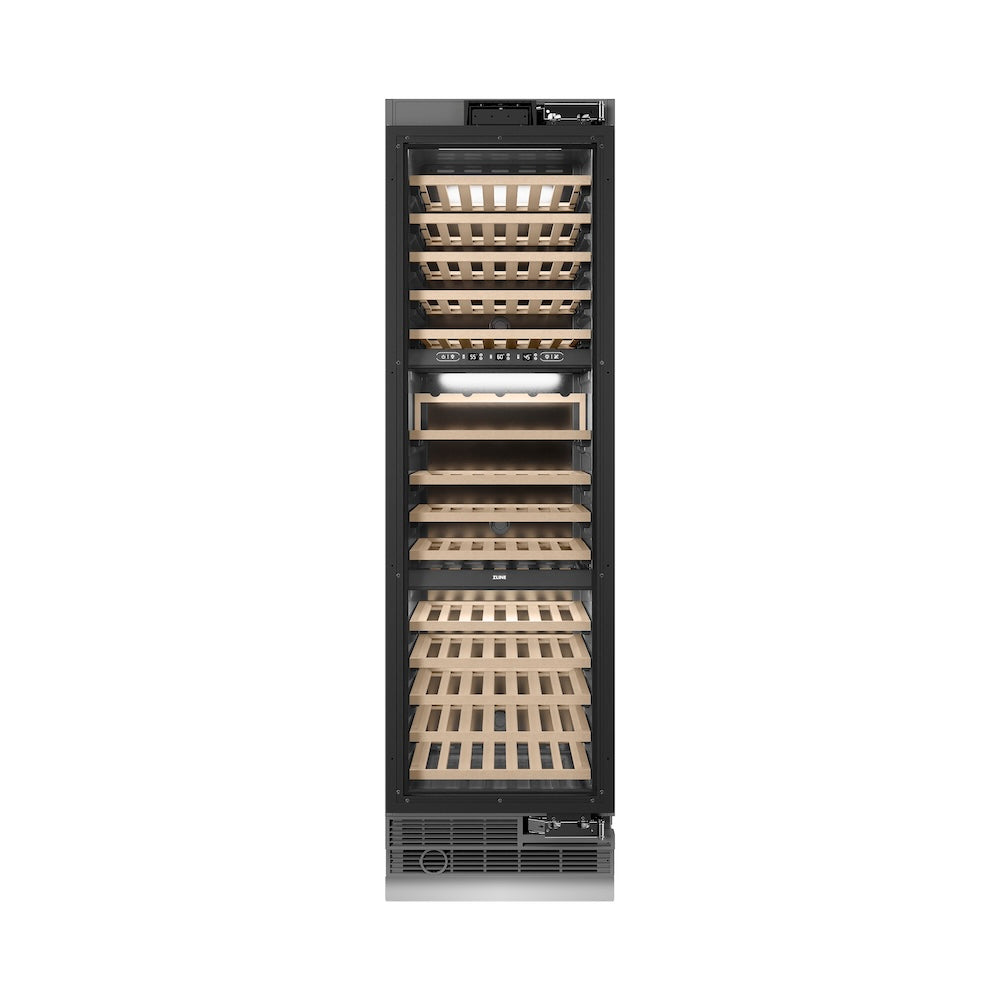 ZLINE Autograph Edition 24 in. 12.4 cu. ft. Triple Zone 100 Bottle Panel Ready Column Wine Cooler with Matte Black Accents (RBCWVZ-24-MB)