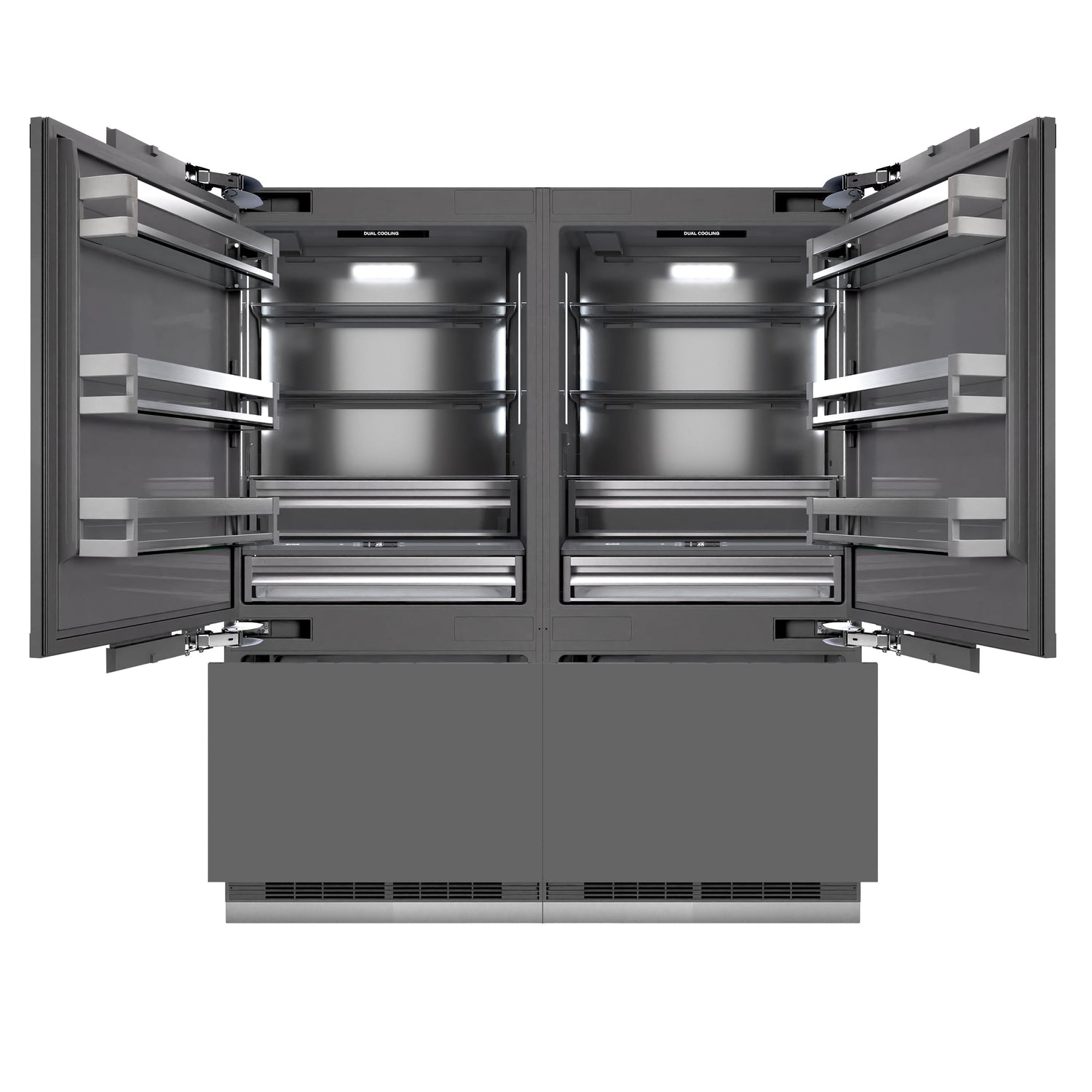 ZLINE 72 in. 39.6 cu. ft. Panel Ready French Door Built-In Bottom Freezer Refrigerator with Water Dispensers and Ice Makers with Graphite Gray Interior (GRBIT-72)